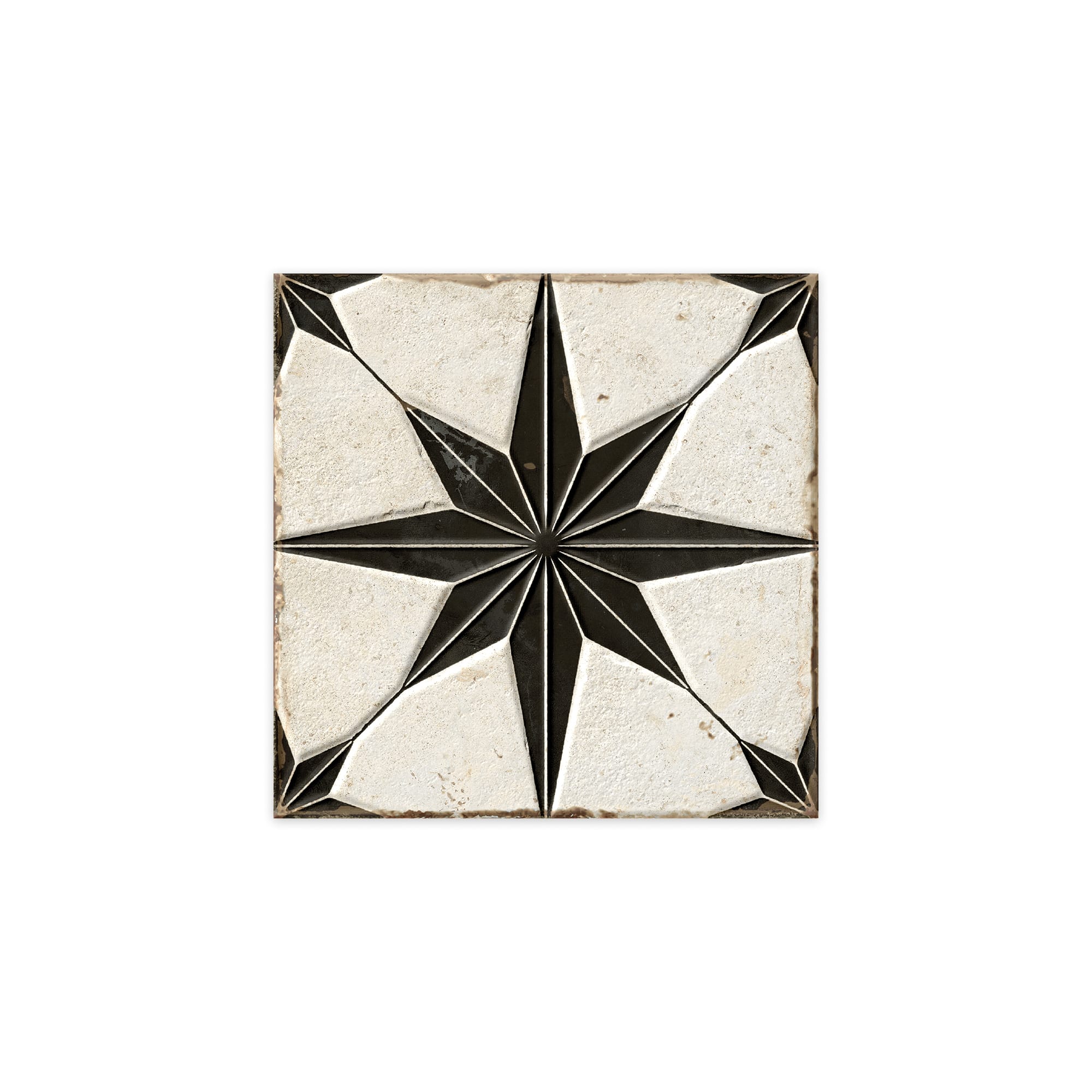 Carrelage Vintage effet Carreau ciment 3D Etoile Noire et Fond Blanc 22,3x22,3x0,9 cm Sparta - Sol et mur intérieur Peronda