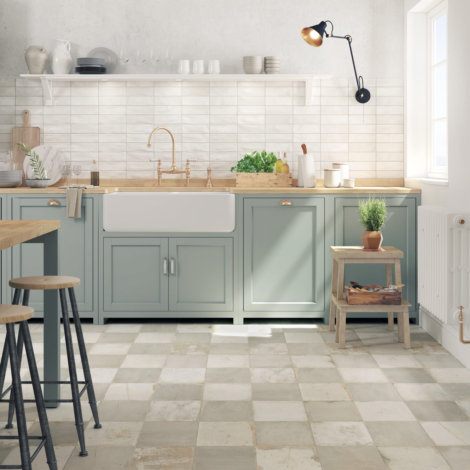 Carrelage Vintage effet Carreau ciment Gris Damier 45x45x0,95 cm Rosaria - Sol et mur intérieur Peronda