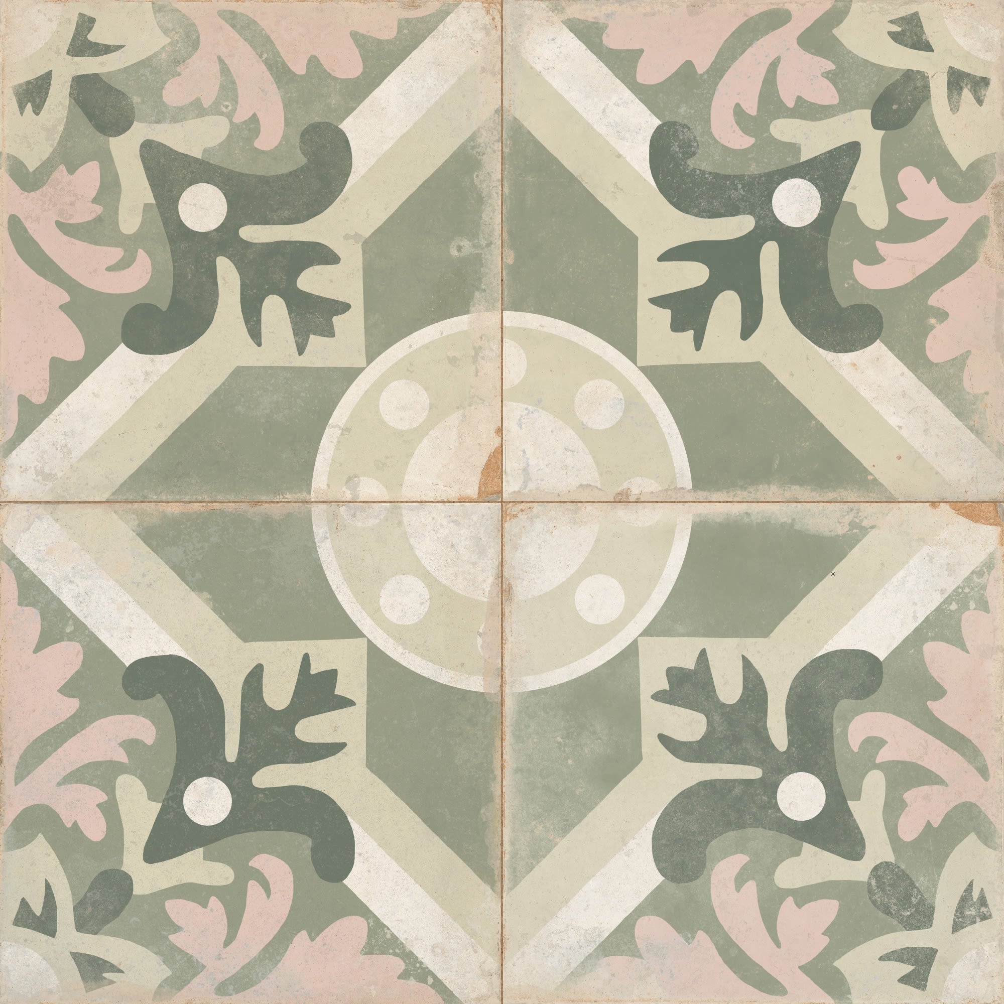Carrelage Vintage effet Carreau ciment Sauge 22,3x22,3x0,9 cm Virelia - Sol et mur intérieur Peronda
