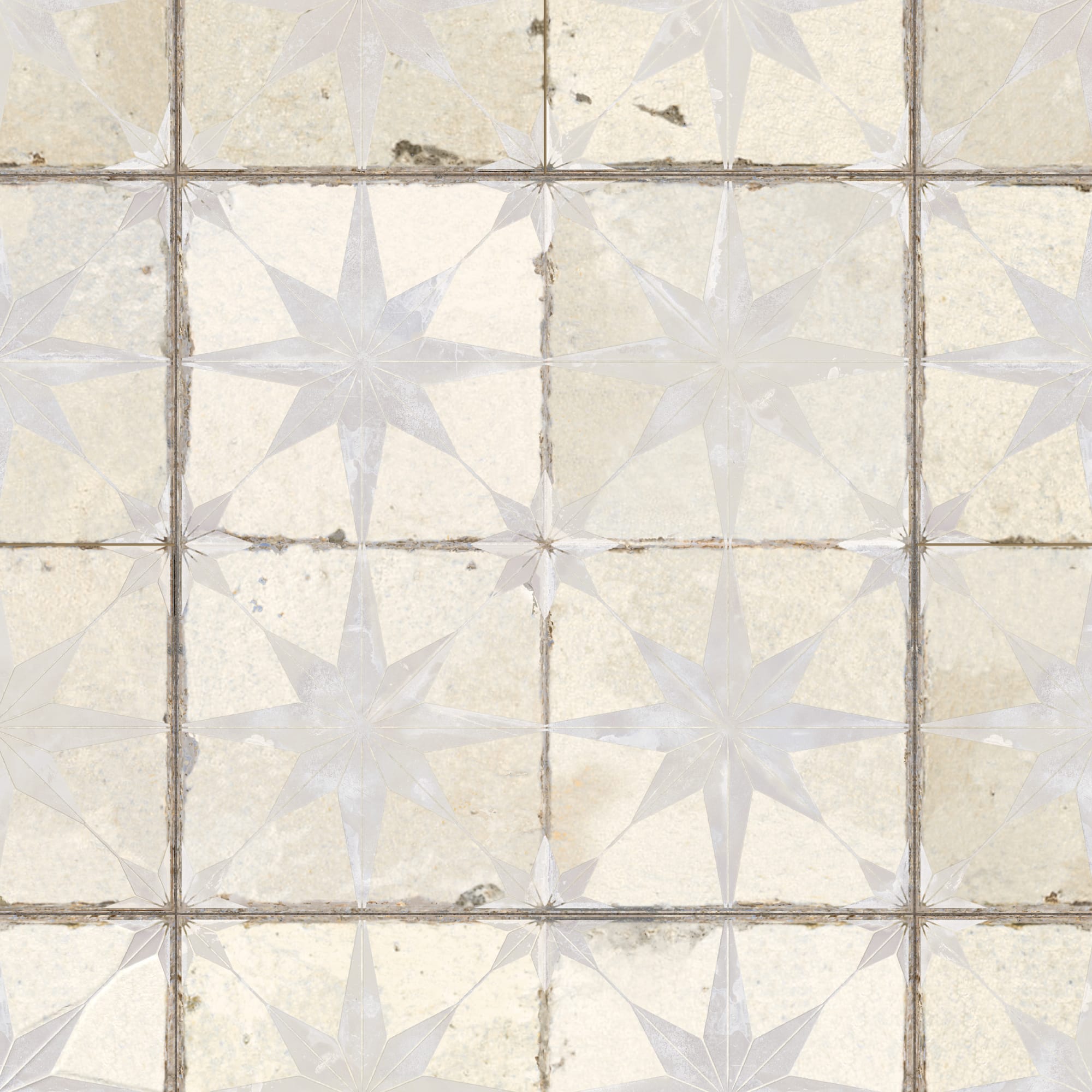 Carrelage Vintage effet Carreau ciment 3D Etoile Blanche et Fond Blanc 45x45x0,95 cm Sparta - Sol et mur intérieur Peronda