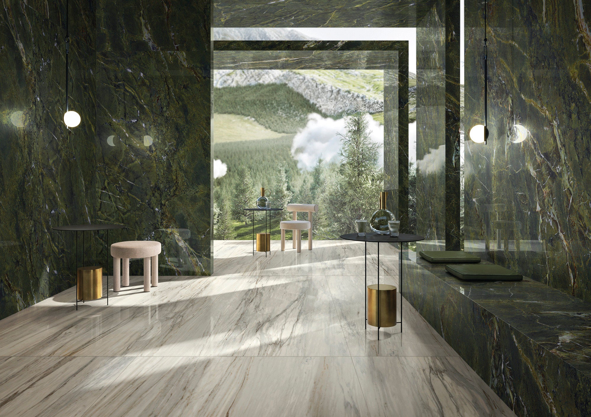 Marmi Maxfine Verde Persia posé en espace extérieur