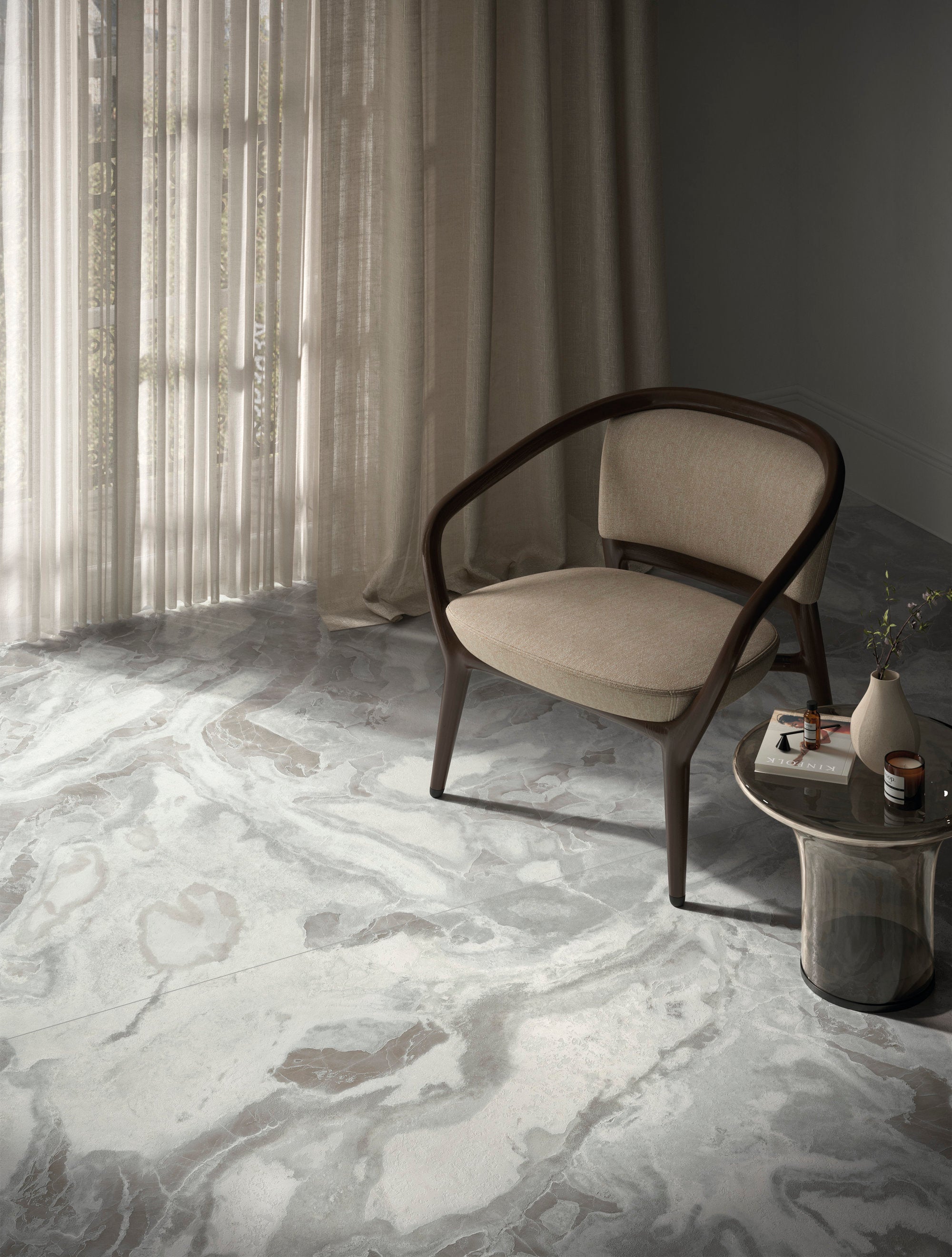 Marmi Maxfine Oyster posé dans une salle de bains