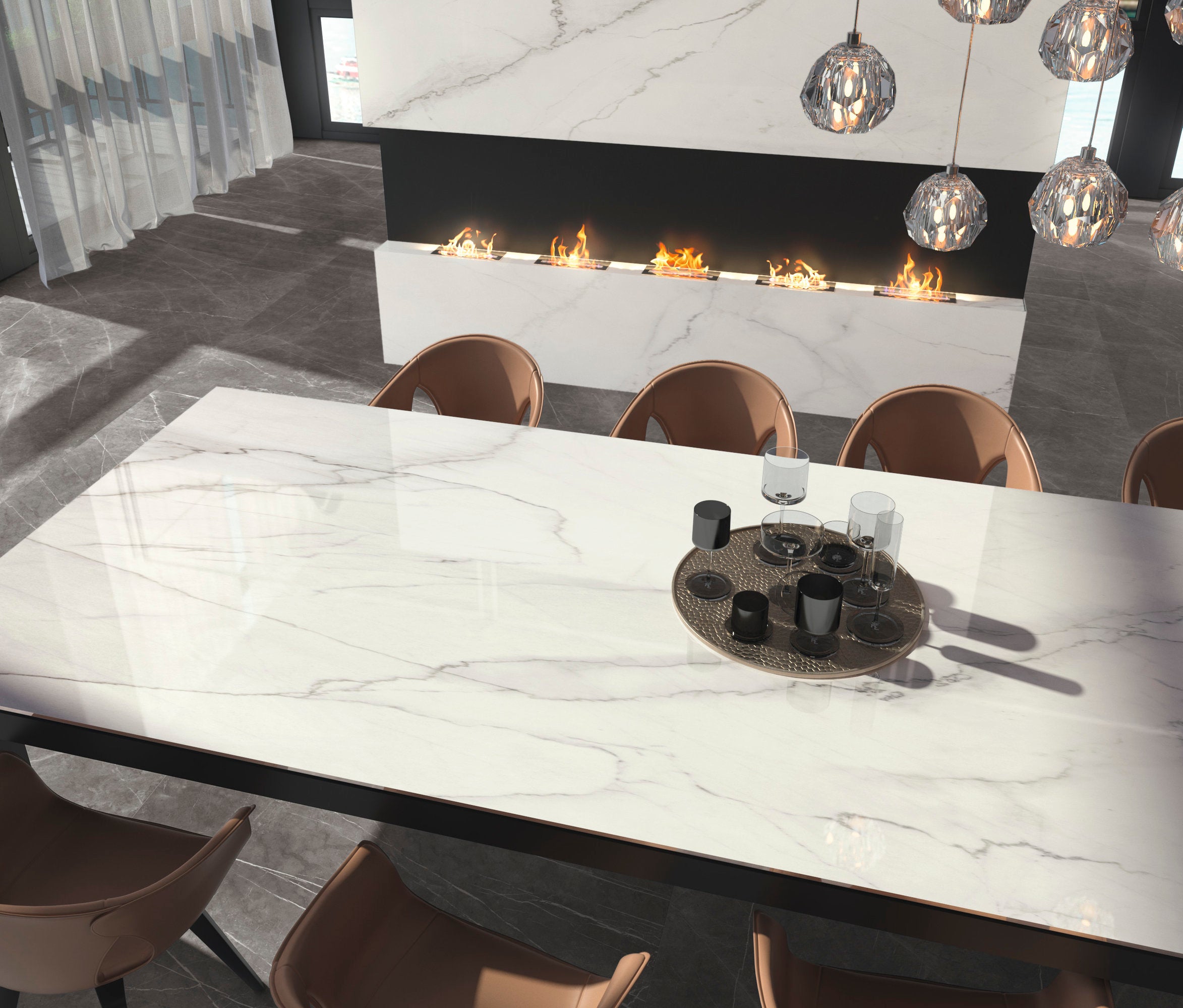 Marmi Maxfine Stone Grey posé dans un séjour
