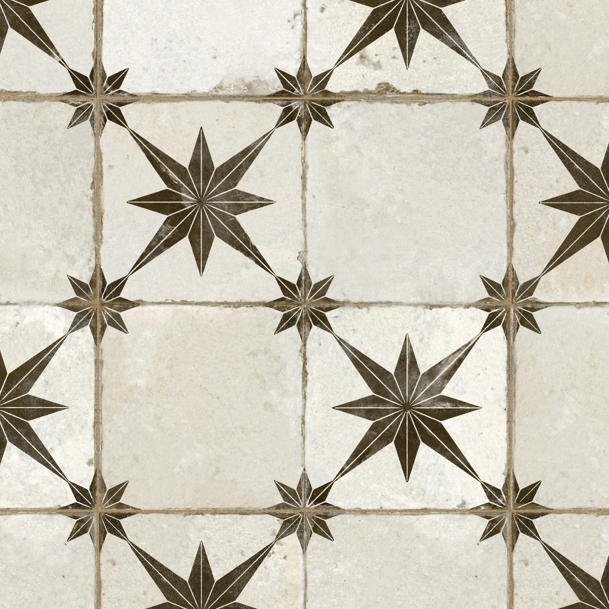Carrelage Vintage effet Carreau ciment Mix Etoile Noire et Fond Blanc 45x45x0,95 cm Sparta - Sol et mur intérieur Peronda