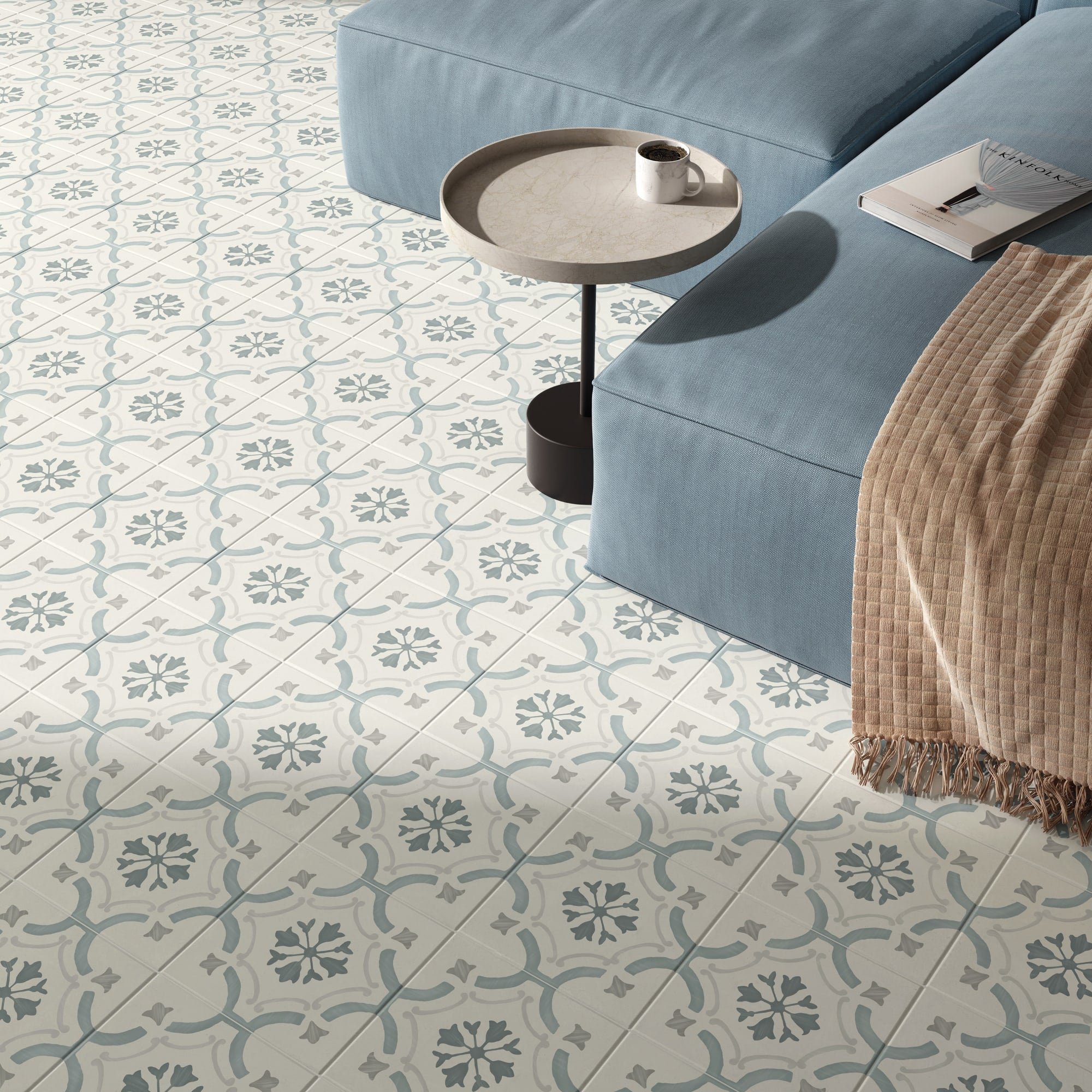 Carrelage effet Carreau ciment Varolia Bleu 22,3x22,3x0,9 cm Ventoril - Sol et mur intérieur Peronda