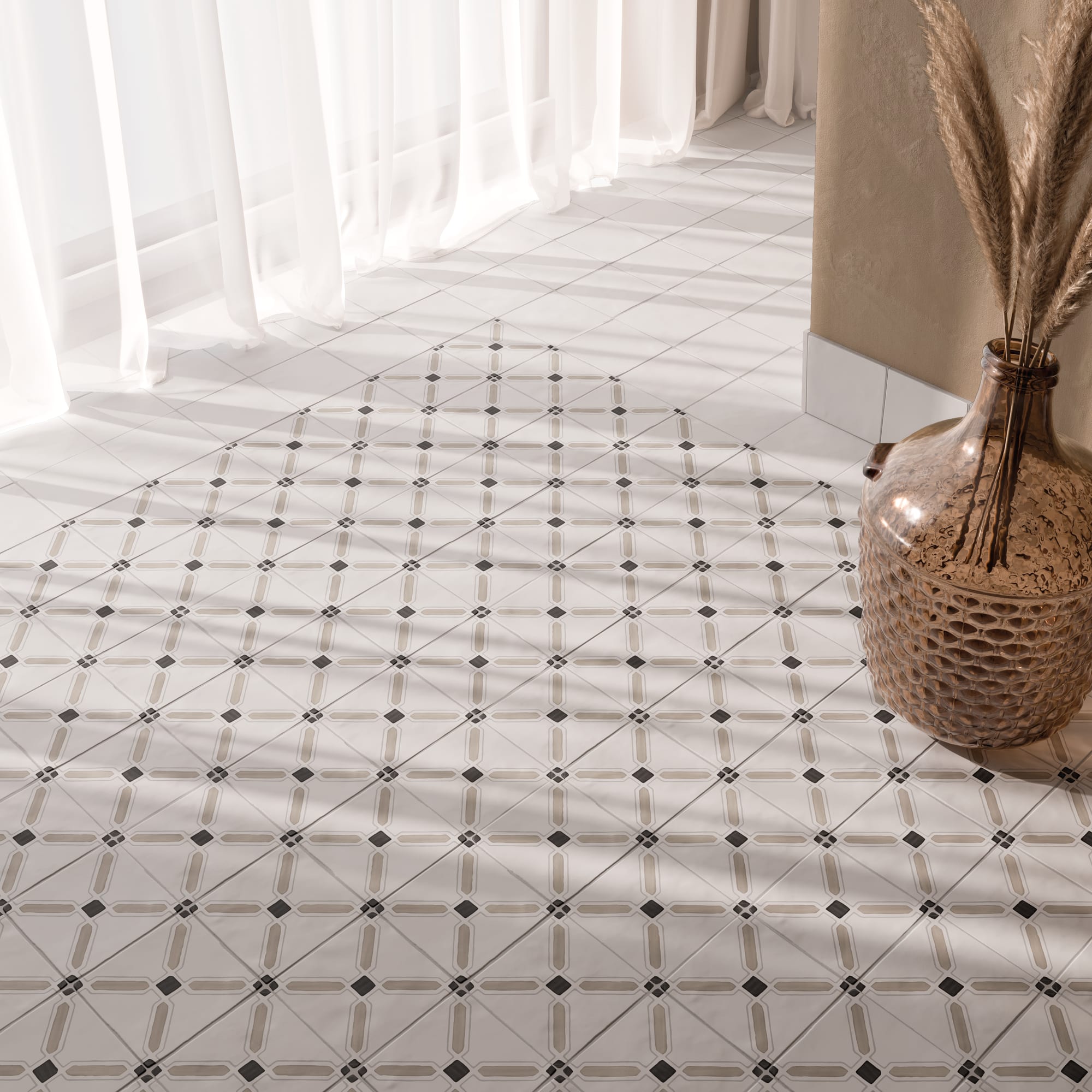 Carrelage effet Carreau ciment Floreva Beige 12,3x12,3x0,87 cm Tanerio - Sol et mur intérieur Peronda