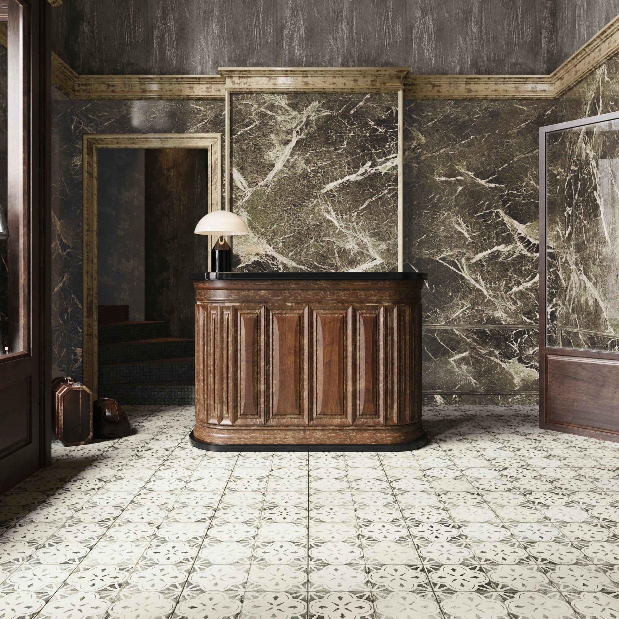 Carrelage Vintage effet Carreau ciment Noir 45x45x0,95 cm Calenza - Sol et mur intérieur Peronda