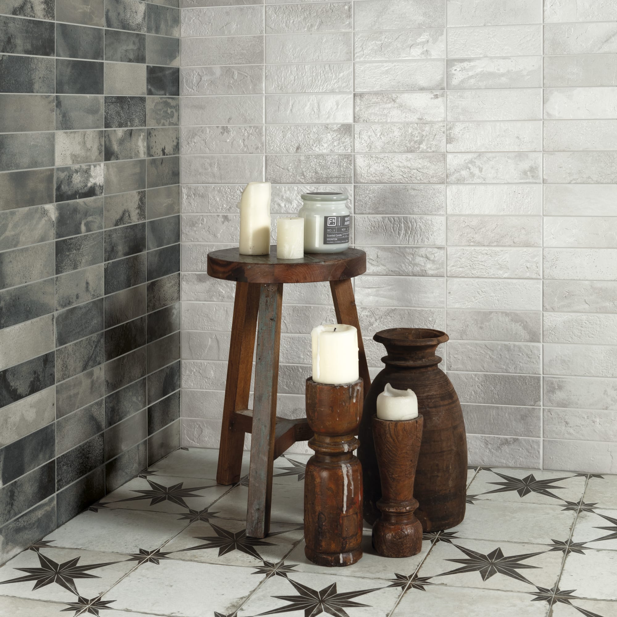 Carrelage Vintage effet Carreau ciment Mix Etoile Noire et Fond Blanc 45x45x0,95 cm Sparta - Sol et mur intérieur Peronda