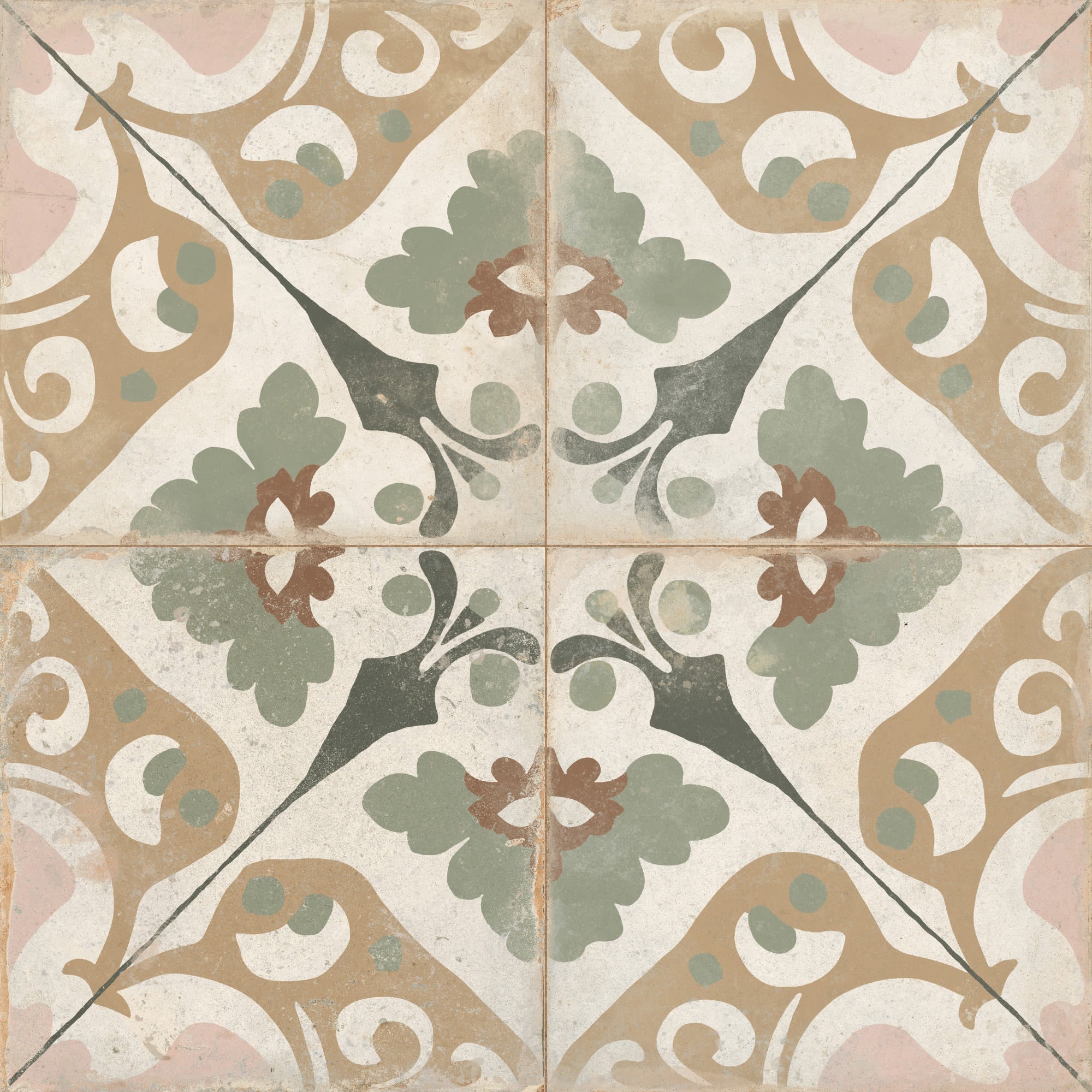 Carrelage Vintage effet Carreau ciment Argile 22,3x22,3x0,9 cm Virelia - Sol et mur intérieur Peronda
