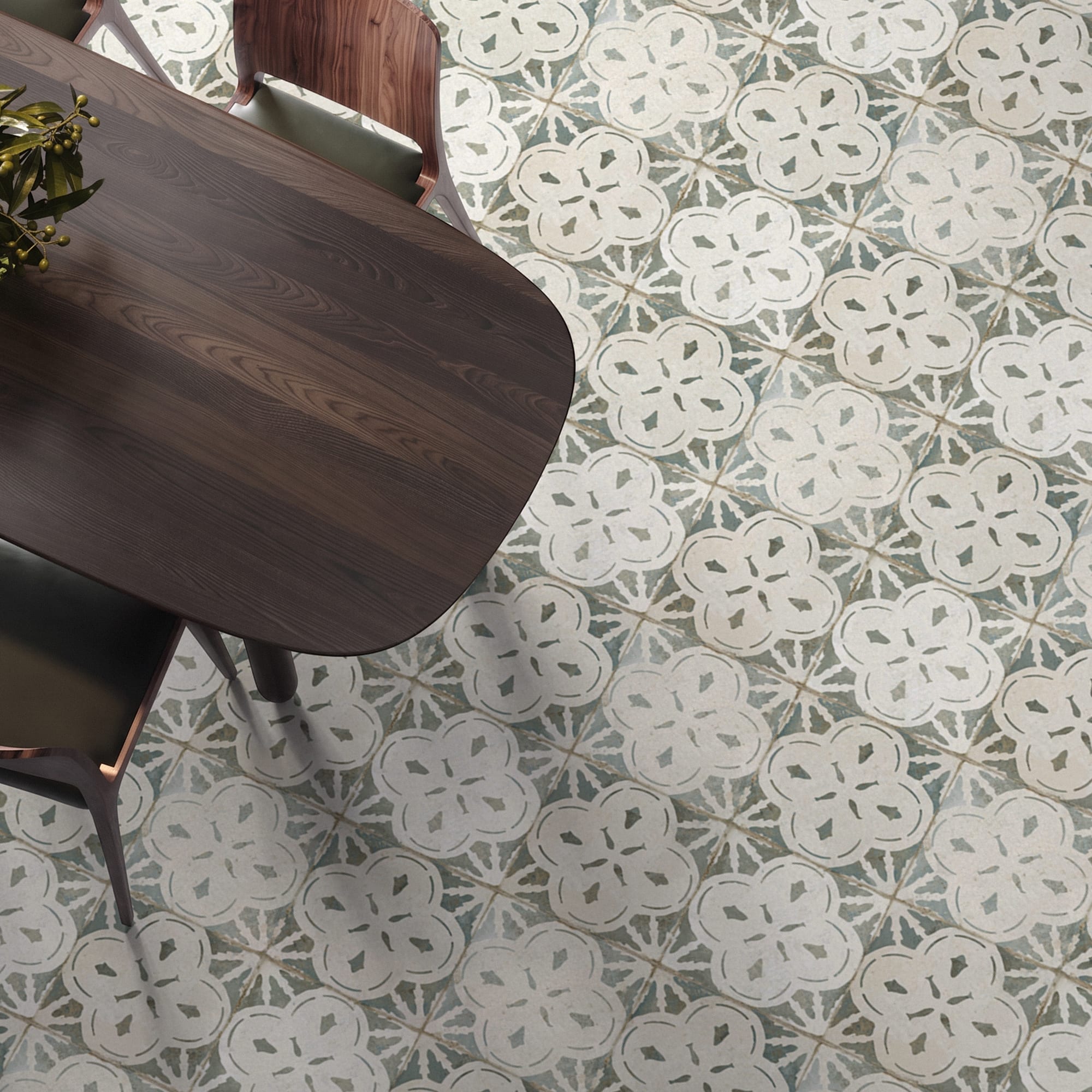 Carrelage Vintage effet Carreau ciment Vert 45x45x0,95 cm Calenza - Sol et mur intérieur Peronda