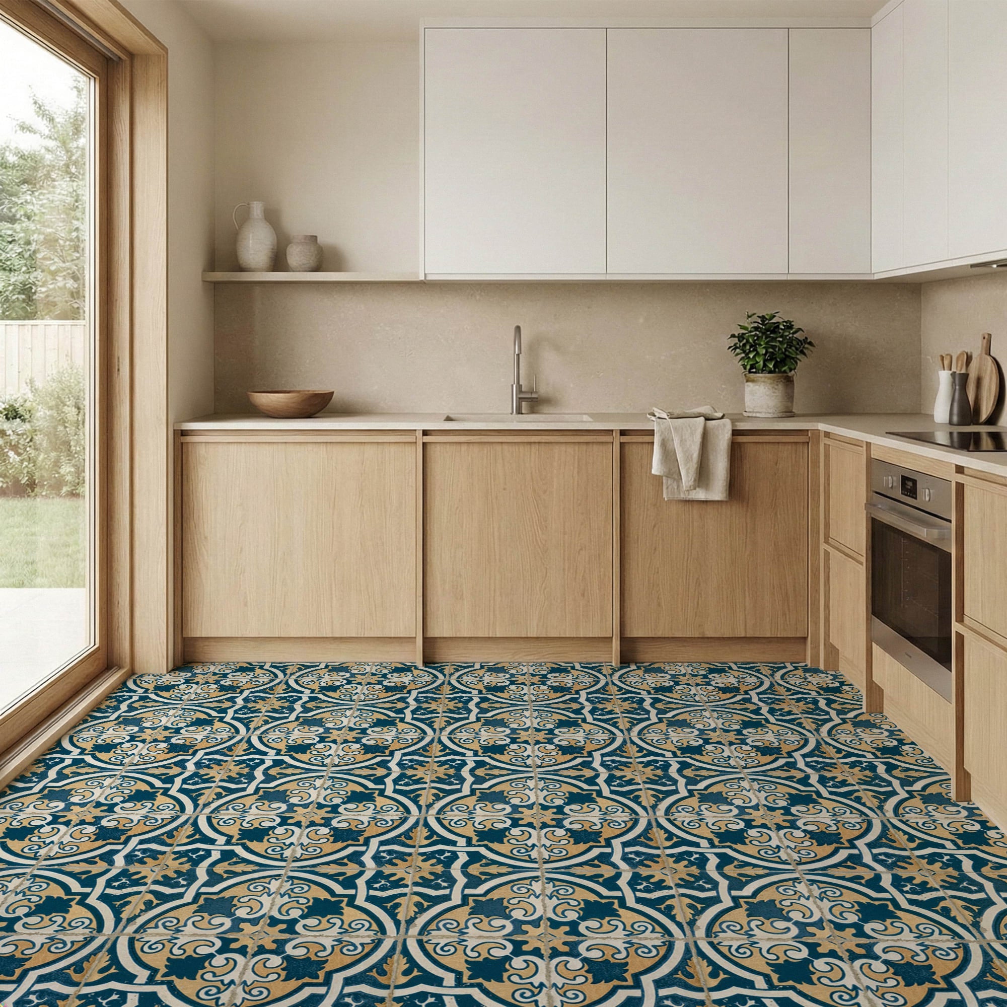 Carrelage Vintage effet Carreau ciment Bleu Ephesos 45x45x0,95 cm Azoria - Sol et mur intérieur Peronda