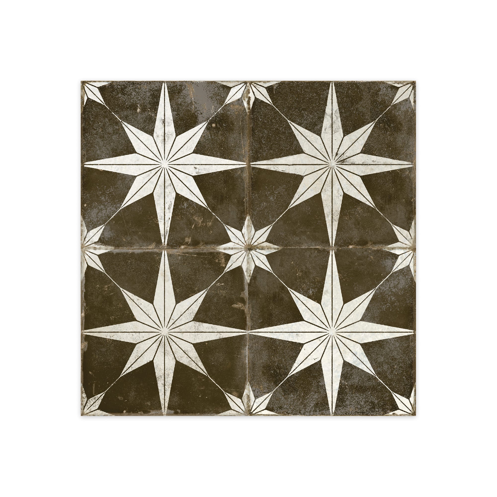 Carrelage Vintage effet Carreau ciment Etoile Blanche et Fond Noir 45x45x0,95 cm Sparta - Sol et mur intérieur Peronda
