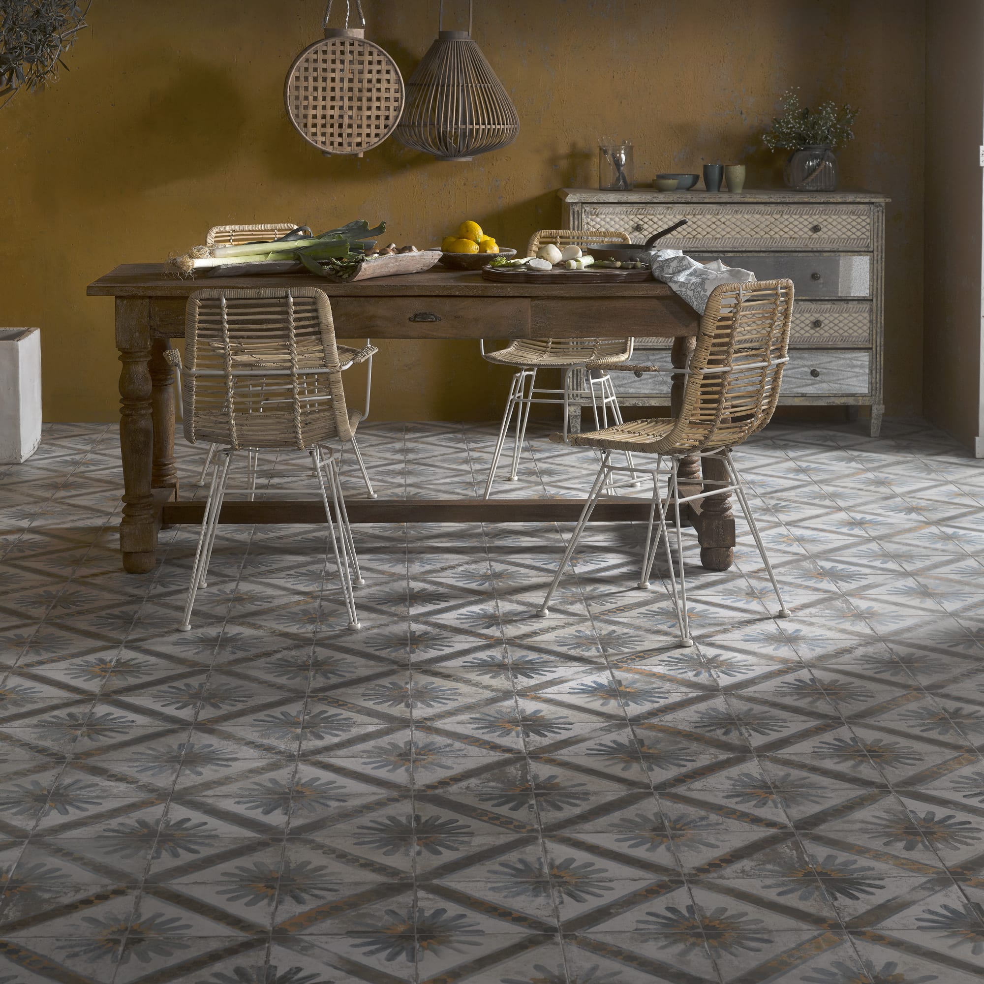 Carrelage Vintage effet Carreau ciment Bleu 45x45x0,95 cm Solaria - Sol et mur intérieur Peronda