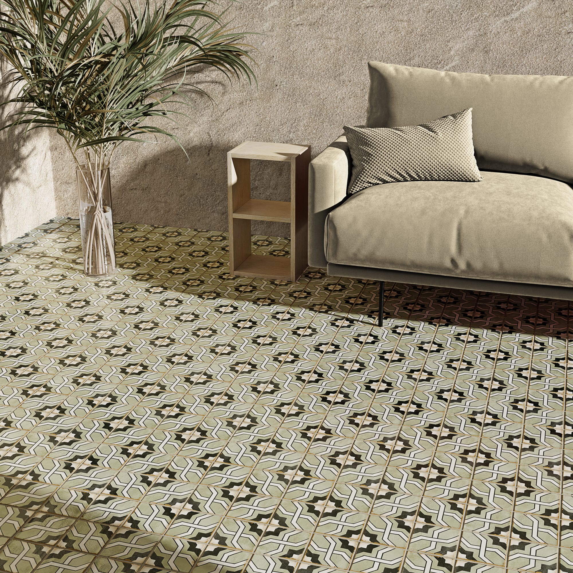 Carrelage effet Carreau ciment Noreza Vert 12,4x12,4x0,8 cm Serano - Sol et mur intérieur Peronda