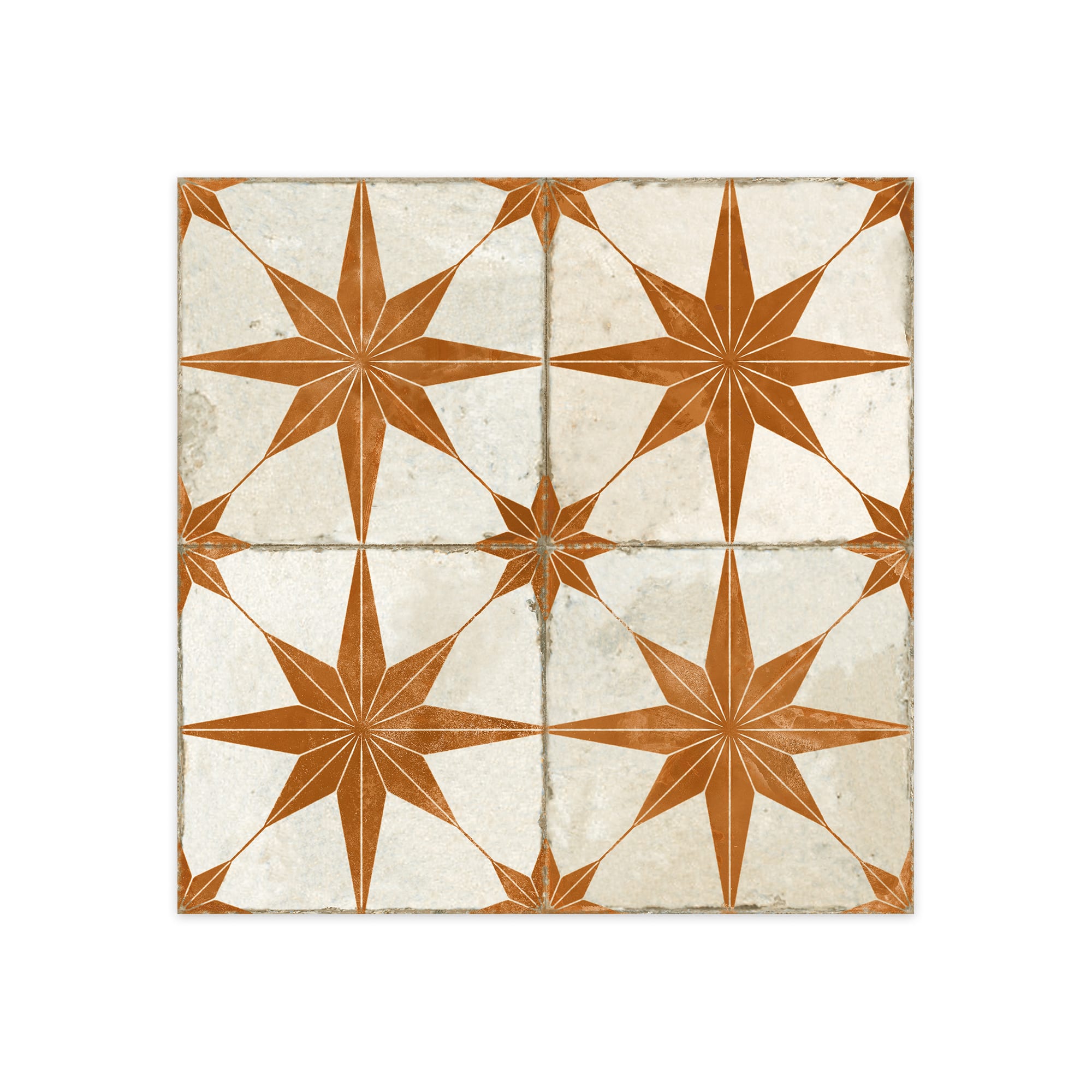 Carrelage Vintage effet Carreau ciment Etoile Orange et Fond Blanc 45x45x0,95 cm Sparta - Sol et mur intérieur Peronda
