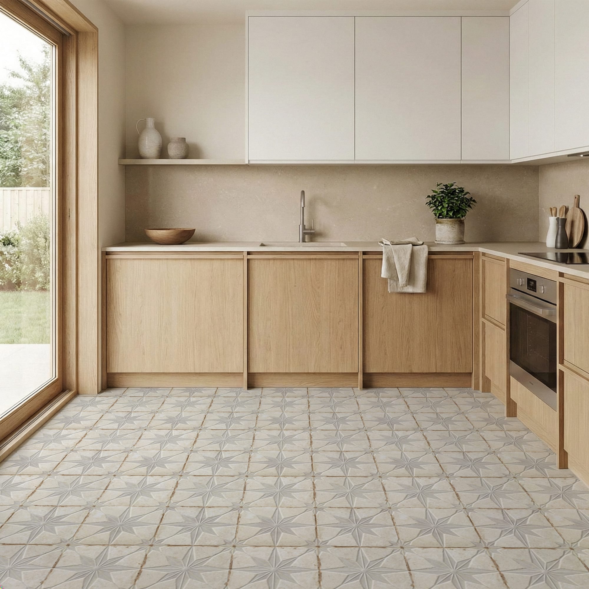 Carrelage Vintage effet Carreau ciment 3D Etoile Blanche et Fond Blanc 22,3x22,3x0,9 cm Sparta - Sol et mur intérieur Peronda