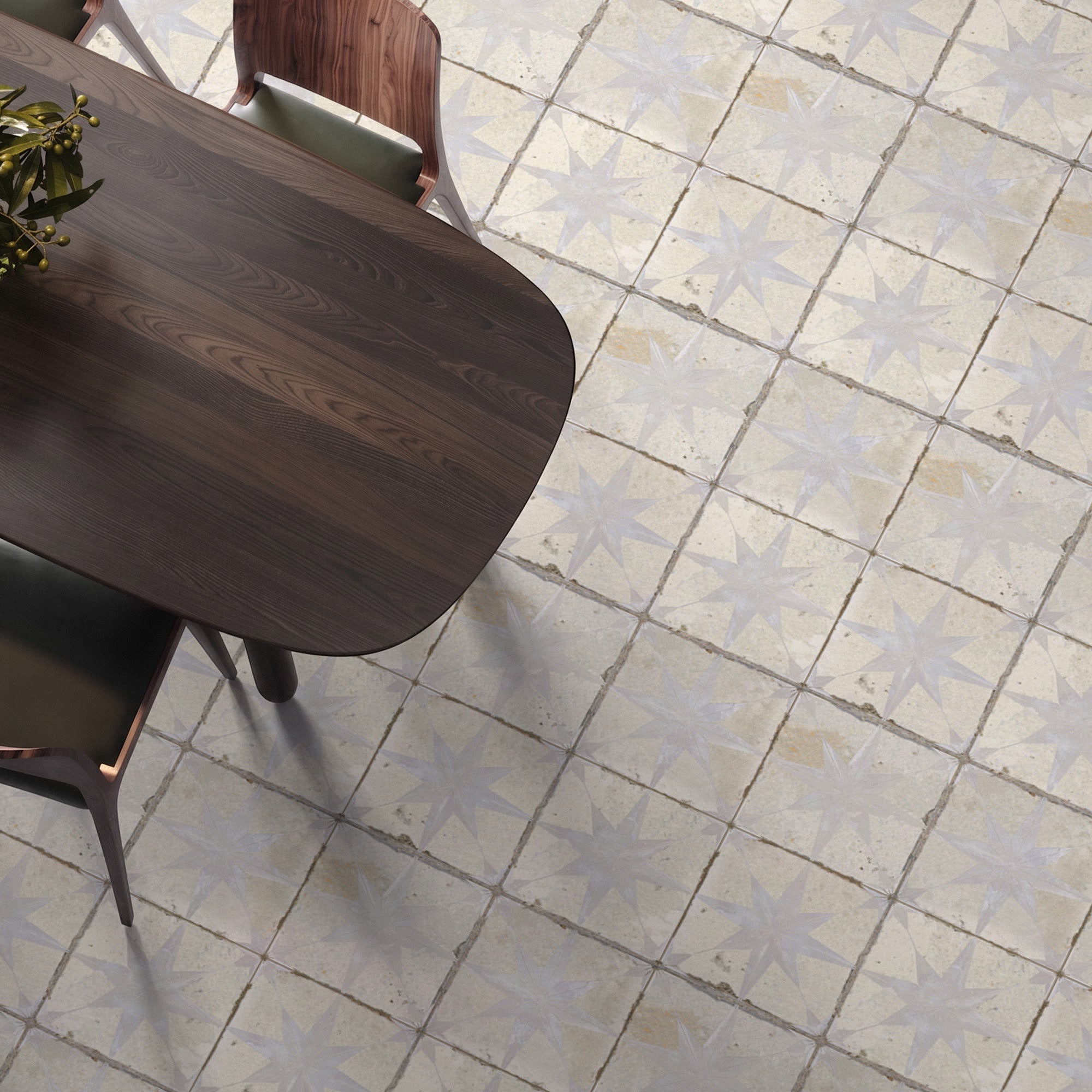 Carrelage Vintage effet Carreau ciment 3D Etoile Blanche et Fond Blanc 45x45x0,95 cm Sparta - Sol et mur intérieur Peronda