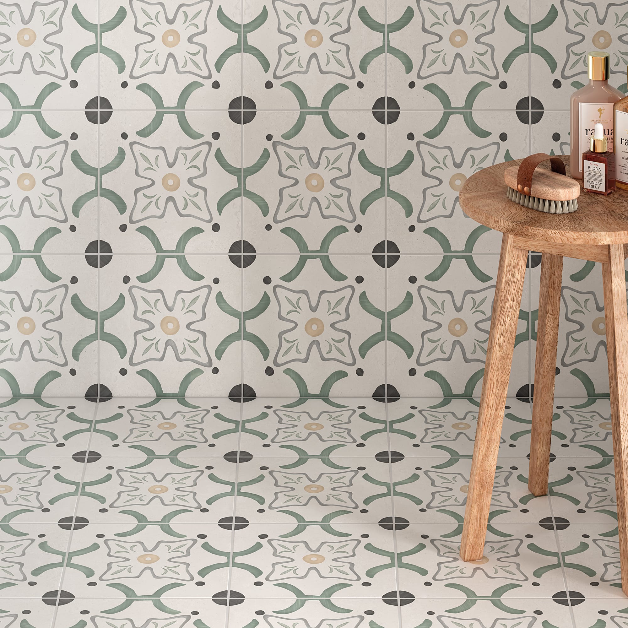 Carrelage effet Carreau ciment Sorella Vert 22,3x22,3x0,9 cm Ventoril - Sol et mur intérieur Peronda