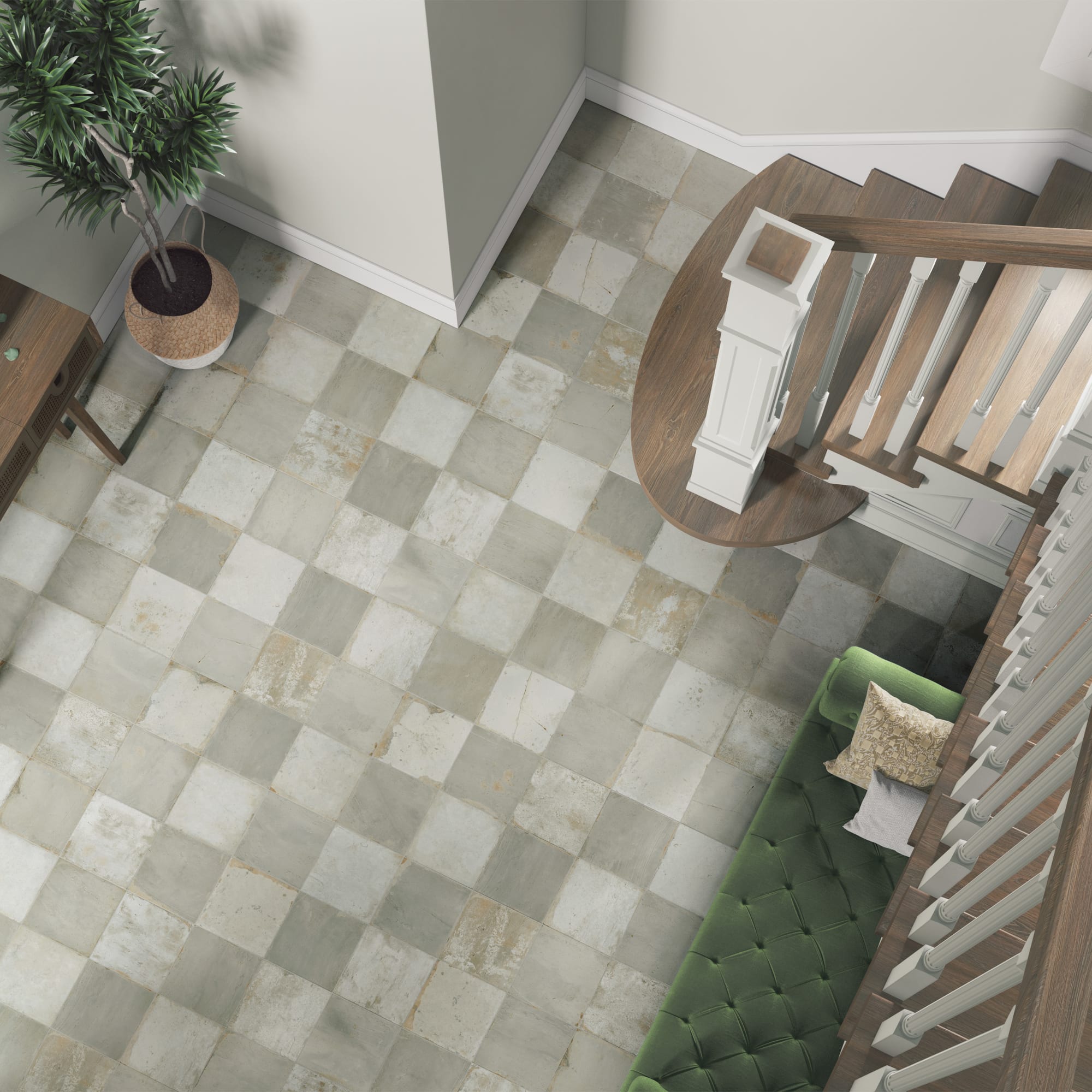Carrelage Vintage effet Carreau ciment Gris Damier 45x45x0,95 cm Rosaria - Sol et mur intérieur Peronda