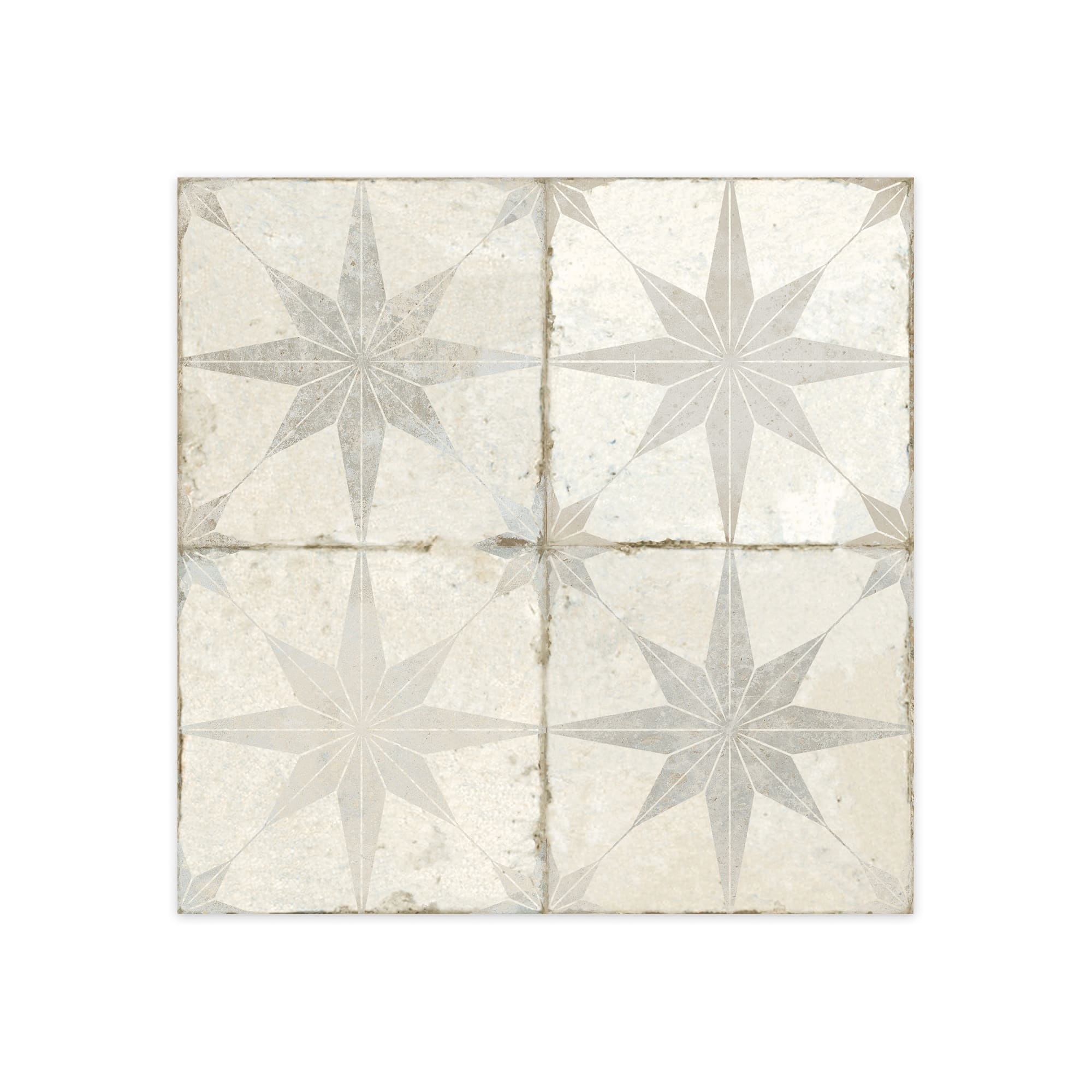 Carrelage Vintage effet Carreau ciment Etoile Blanche et Fond Blanc 45x45x0,95 cm Sparta - Sol et mur intérieur Peronda