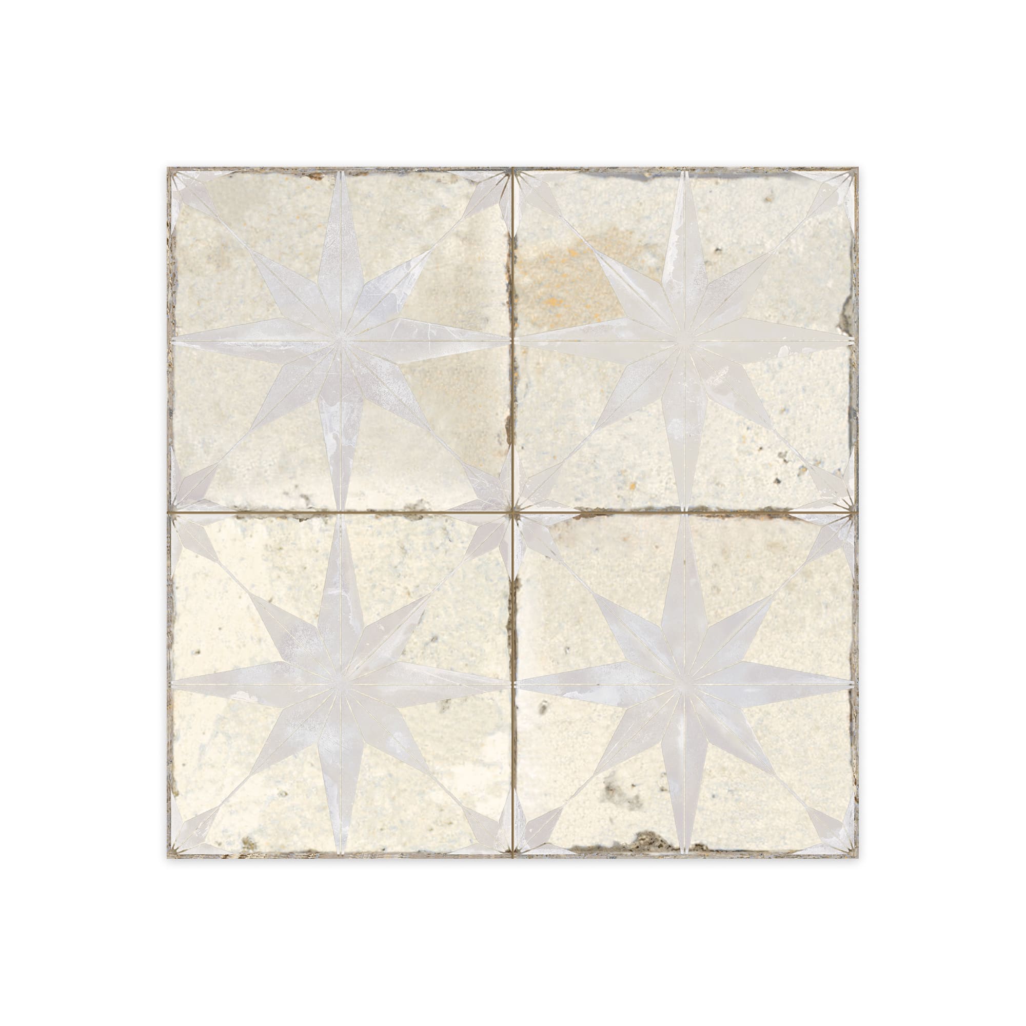 Carrelage Vintage effet Carreau ciment 3D Etoile Blanche et Fond Blanc 45x45x0,95 cm Sparta - Sol et mur intérieur Peronda