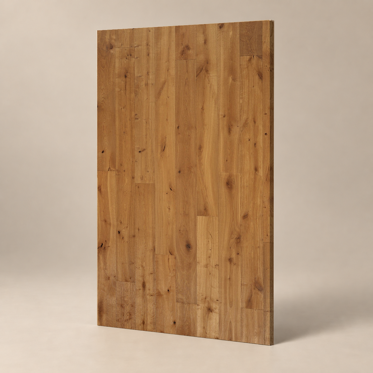 Parquet CLASSIC B - VERDON - FUMÉE ET RABOTÉE HUILE OXI — échantillon sur fond grège