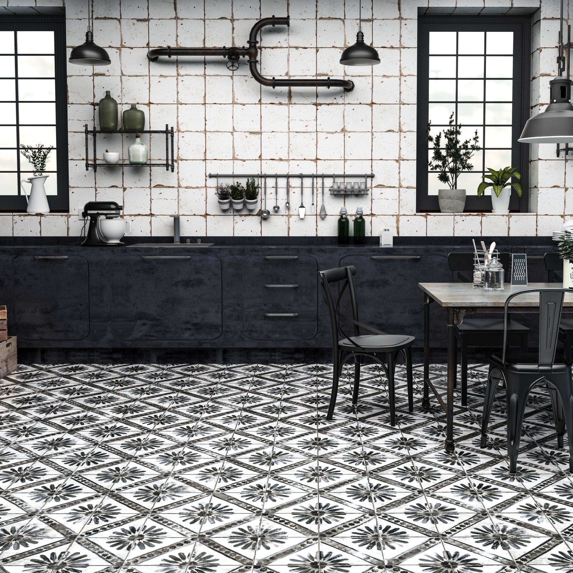 Carrelage Vintage effet Carreau ciment Gris 45x45x0,95 cm Solaria - Sol et mur intérieur Peronda