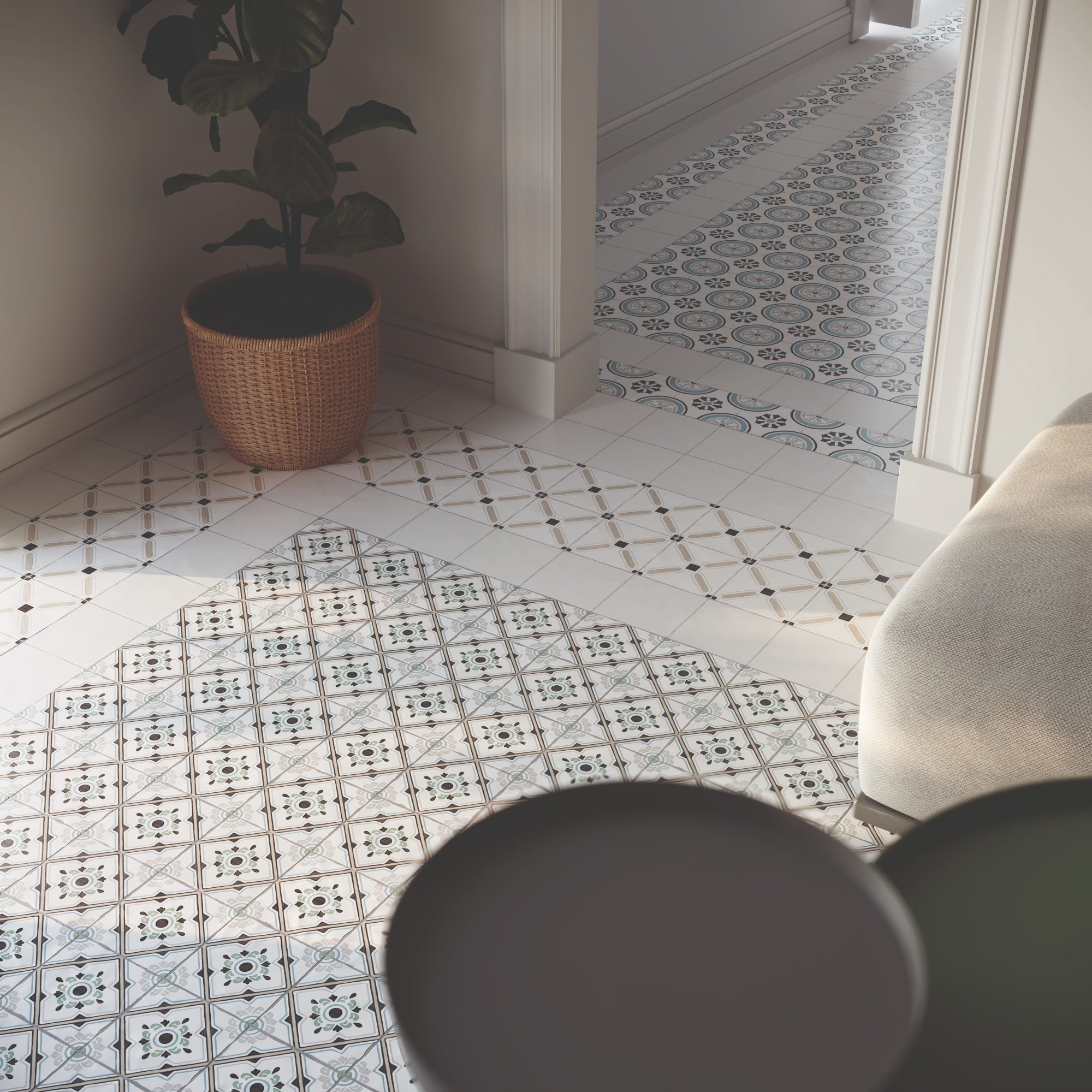 Carrelage effet Carreau ciment Cirelia Beige 12,3x12,3x0,87 cm Tanerio - Sol et mur intérieur Peronda