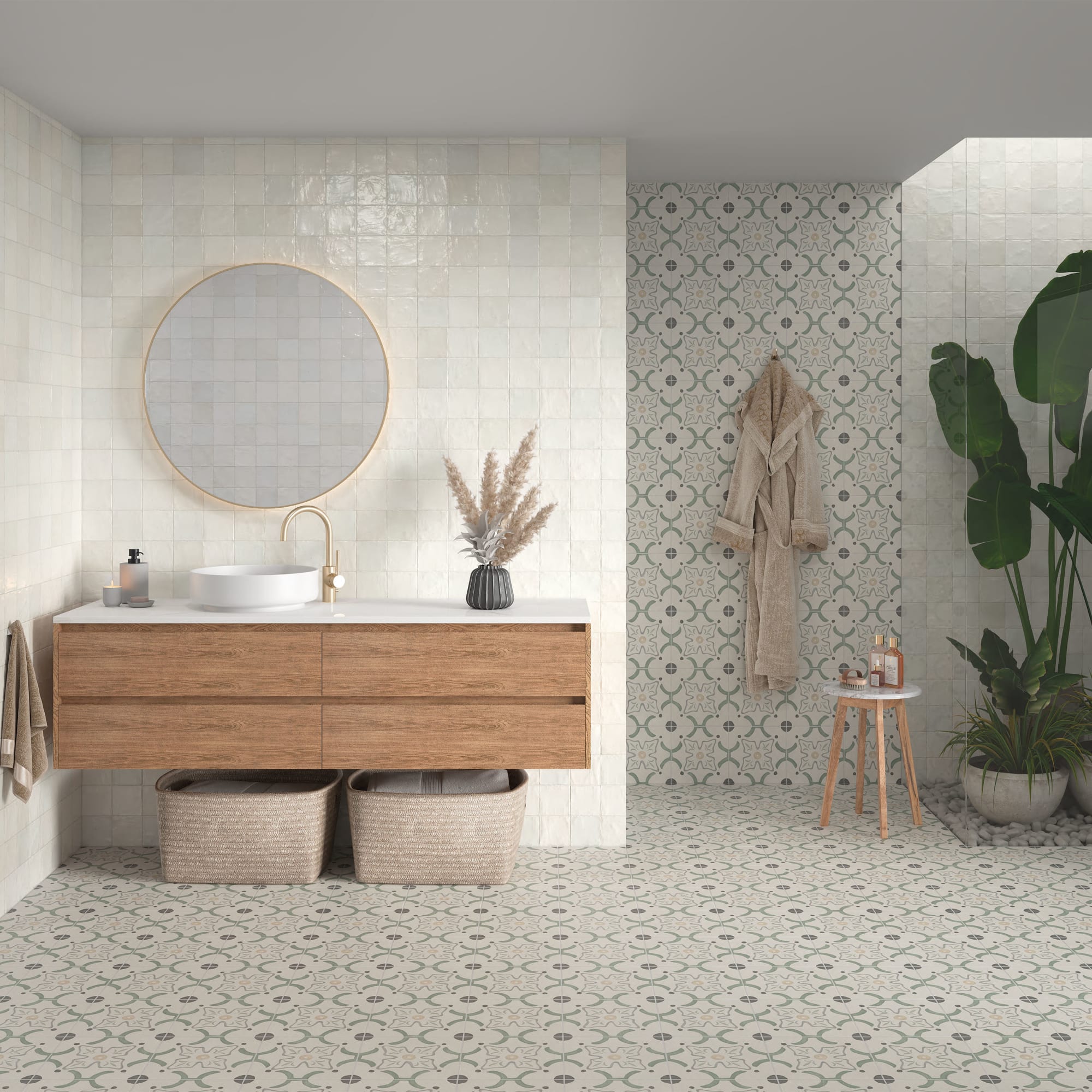 Carrelage effet Carreau ciment Sorella Vert 22,3x22,3x0,9 cm Ventoril - Sol et mur intérieur Peronda