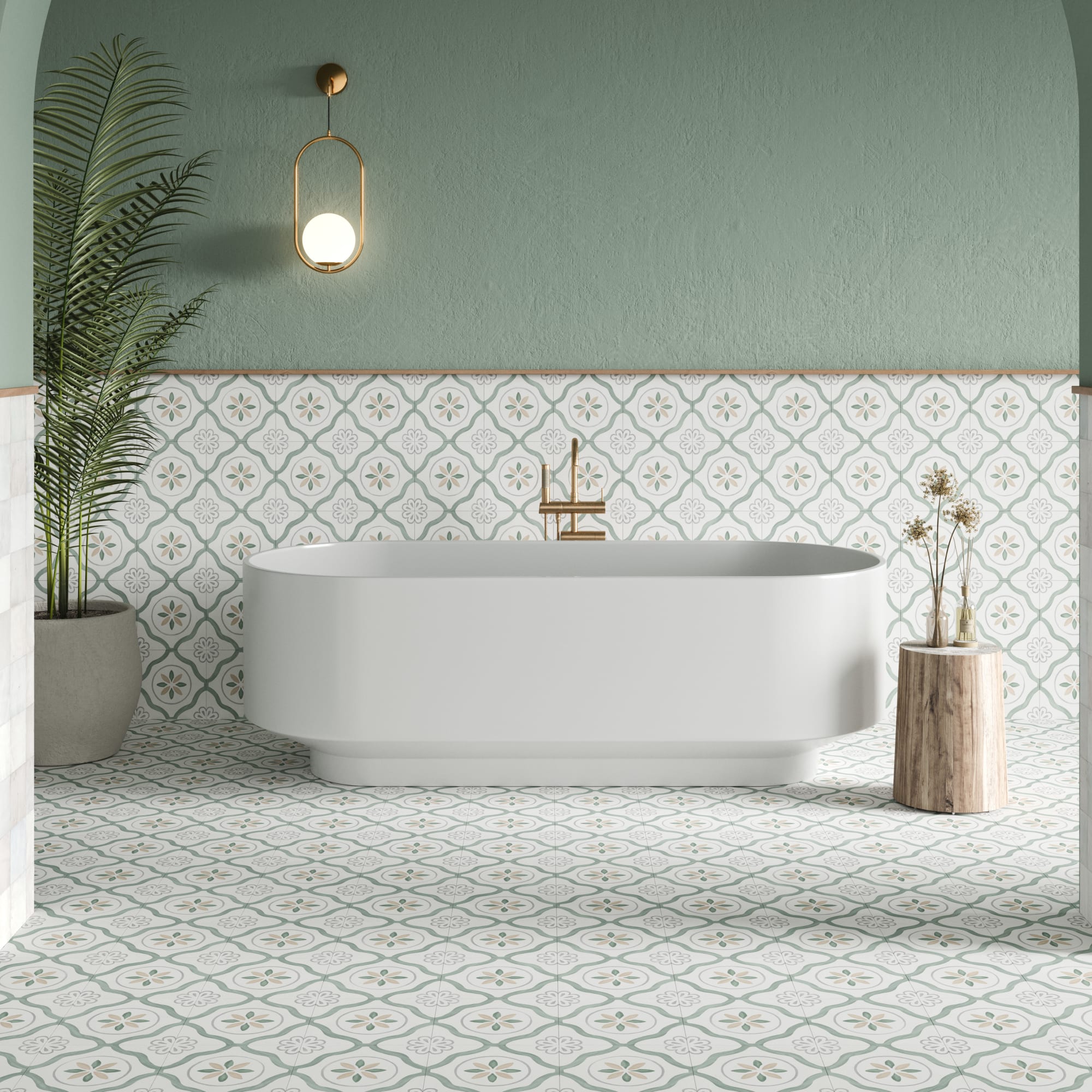 Carrelage effet Carreau ciment Azoria Vert 22,3x22,3x0,9 cm Ventoril - Sol et mur intérieur Peronda