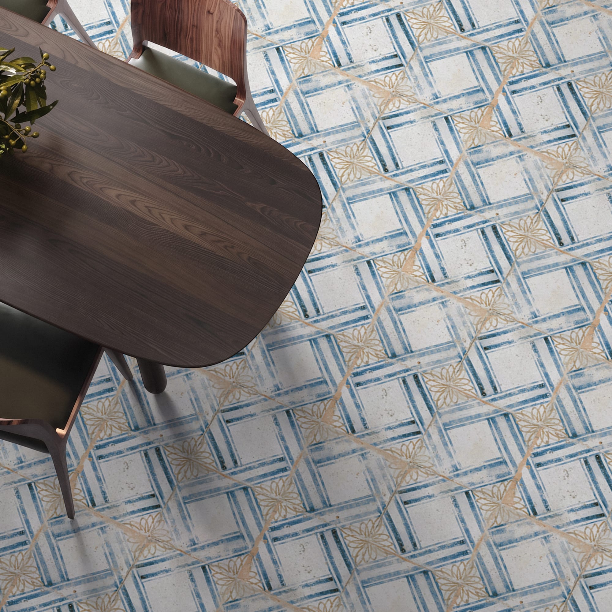 Carrelage Vintage effet Carreau ciment Bleu Numantia 45x45x0,95 cm Orlena - Sol et mur intérieur Peronda