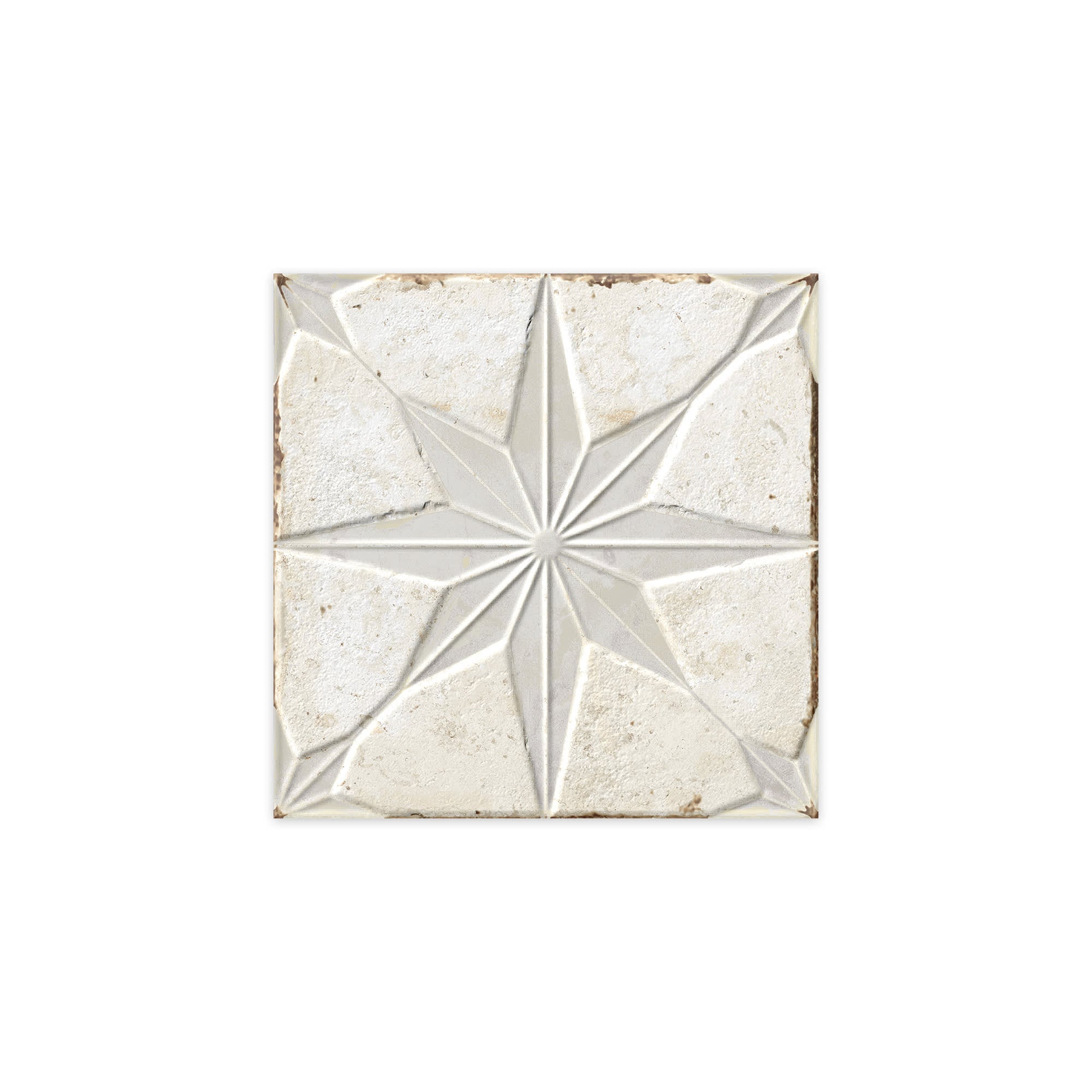 Carrelage Vintage effet Carreau ciment 3D Etoile Blanche et Fond Blanc 22,3x22,3x0,9 cm Sparta - Sol et mur intérieur Peronda