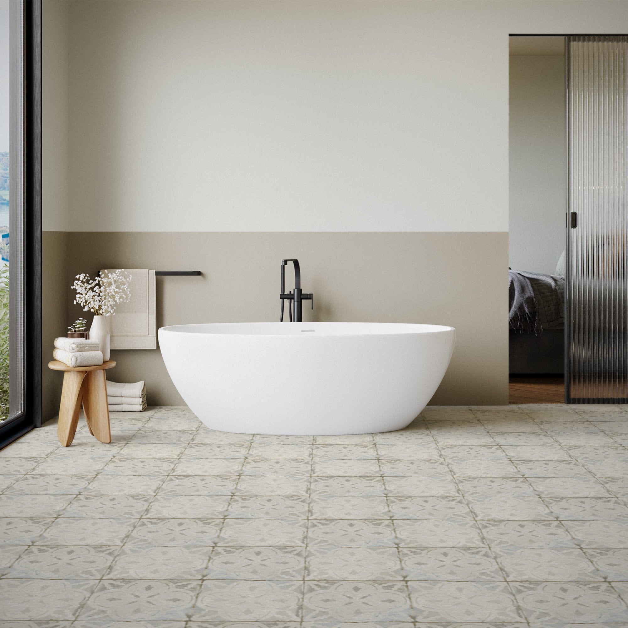 Carrelage Vintage effet Carreau ciment Blanc 45x45x0,95 cm Calenza - Sol et mur intérieur Peronda