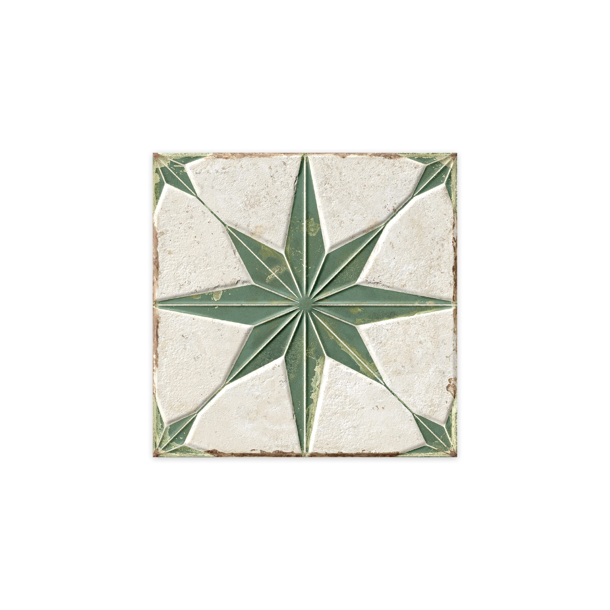 Carrelage Vintage effet Carreau ciment 3D Etoile Verte et Fond Blanc 22,3x22,3x0,9 cm Sparta - Sol et mur intérieur Peronda