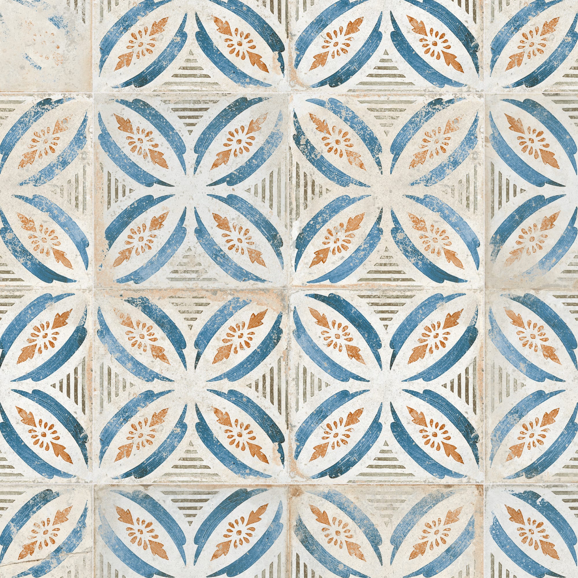 Carrelage Vintage effet Carreau ciment Bleu Arelate 45x45x0,95 cm Orlena - Sol et mur intérieur Peronda