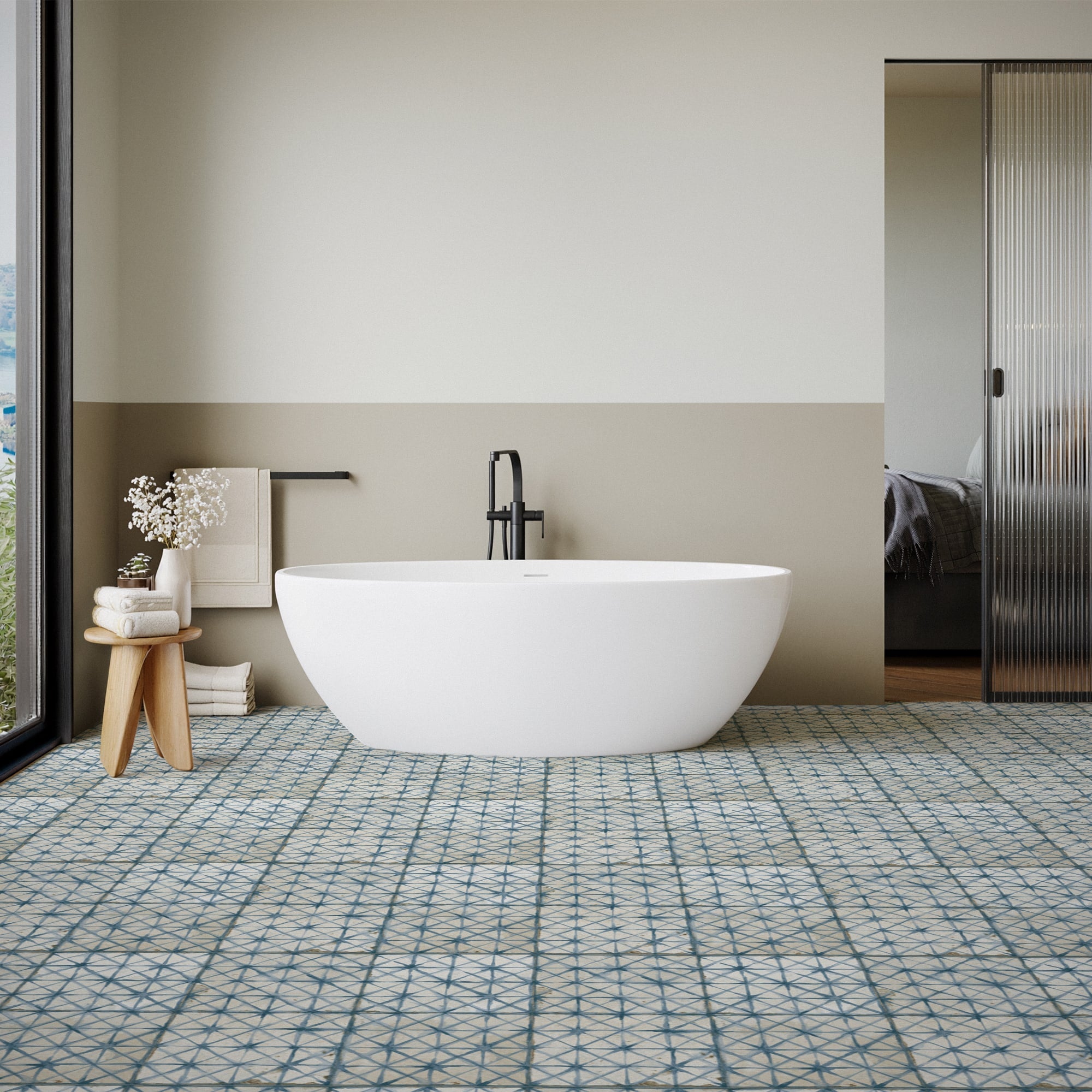 Carrelage Vintage effet Carreau ciment Bleu 45x45x0,95 cm Byblos - Sol et mur intérieur Peronda
