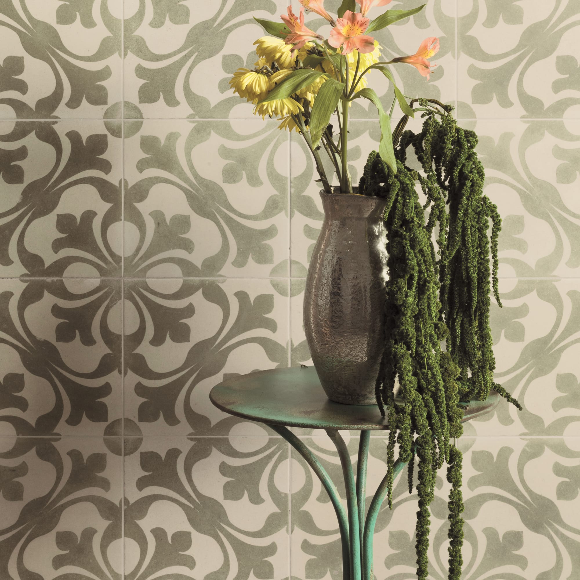 Carrelage Vintage effet Carreau ciment Vert 45x45x0,95 cm Morenca - Sol et mur intérieur Peronda