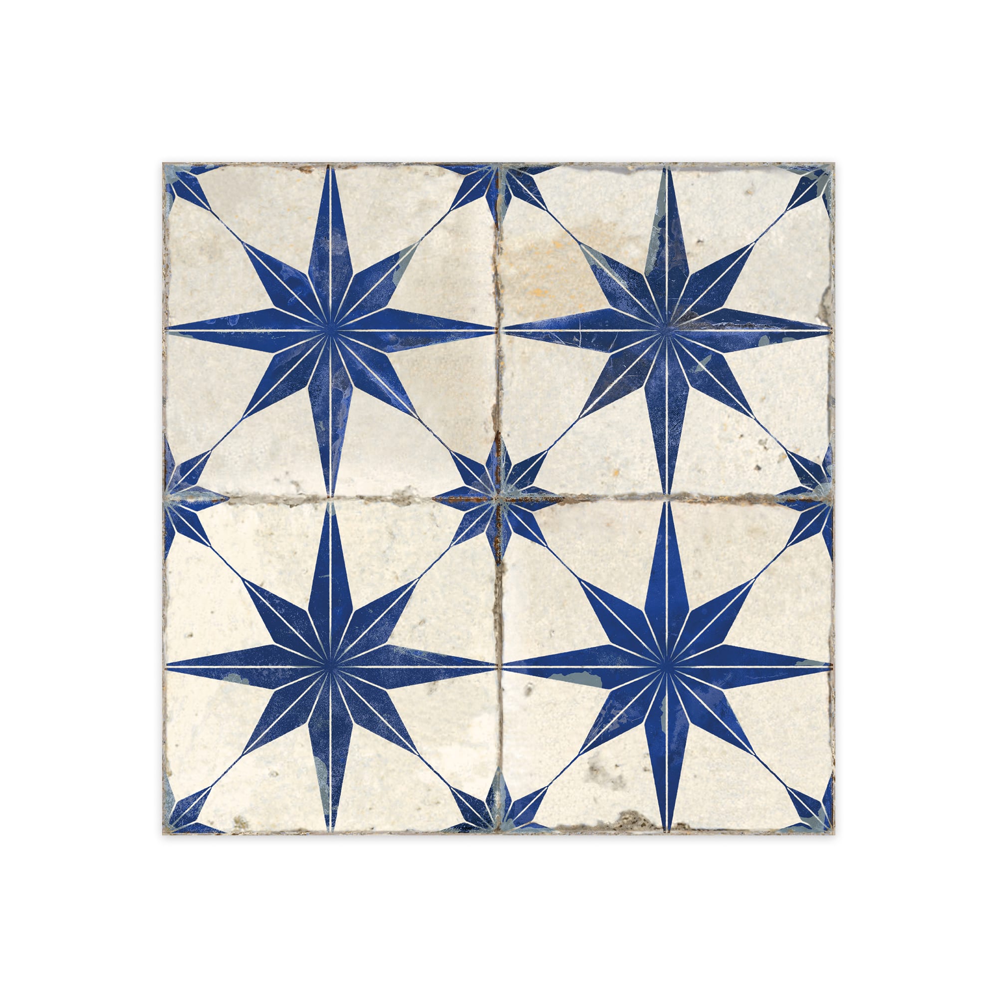Carrelage Vintage effet Carreau ciment 3D Etoile Bleue et Fond Blanc 45x45x0,95 cm Sparta - Sol et mur intérieur Peronda