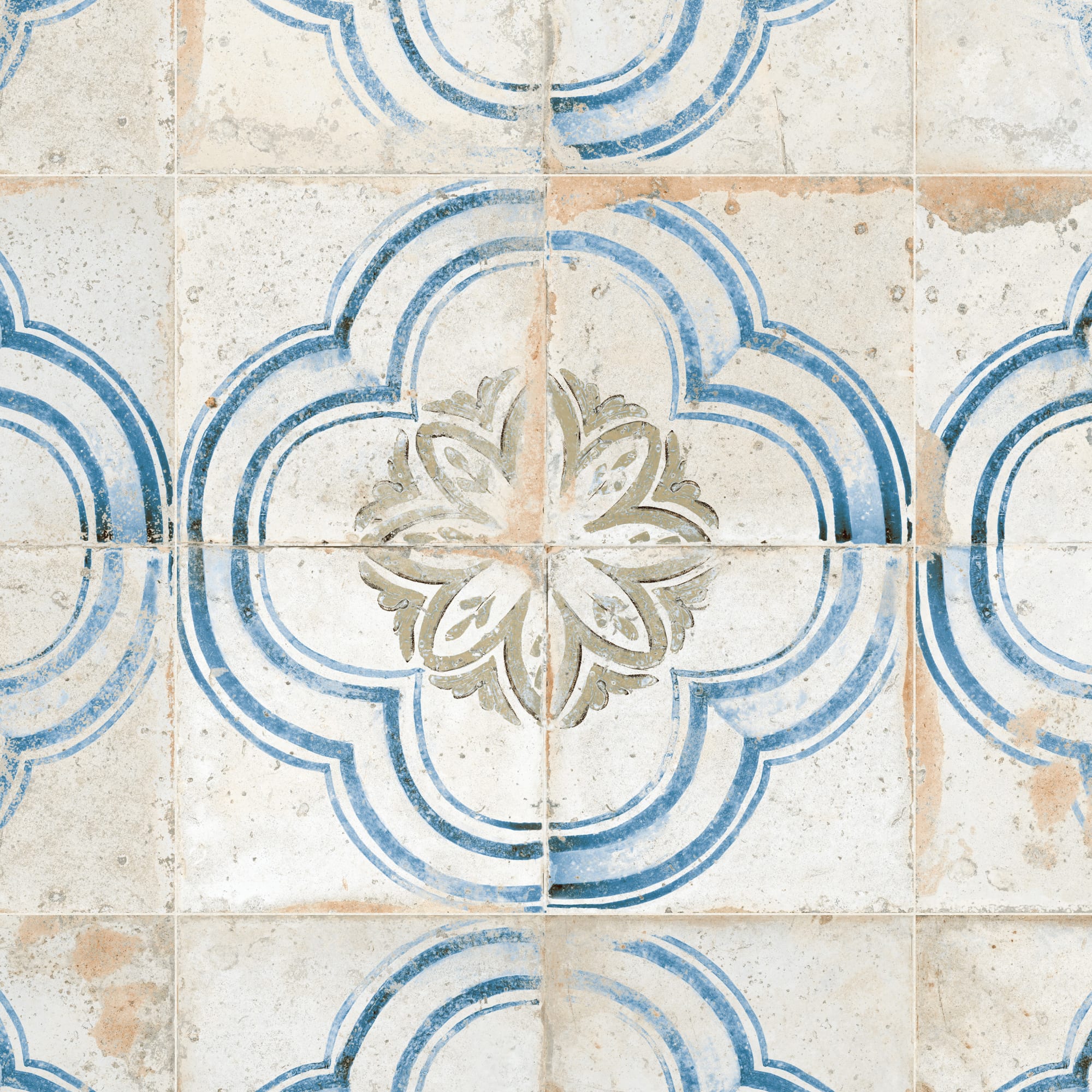 Carrelage Vintage effet Carreau ciment Bleu Volubilis 45x45x0,95 cm Orlena - Sol et mur intérieur Peronda