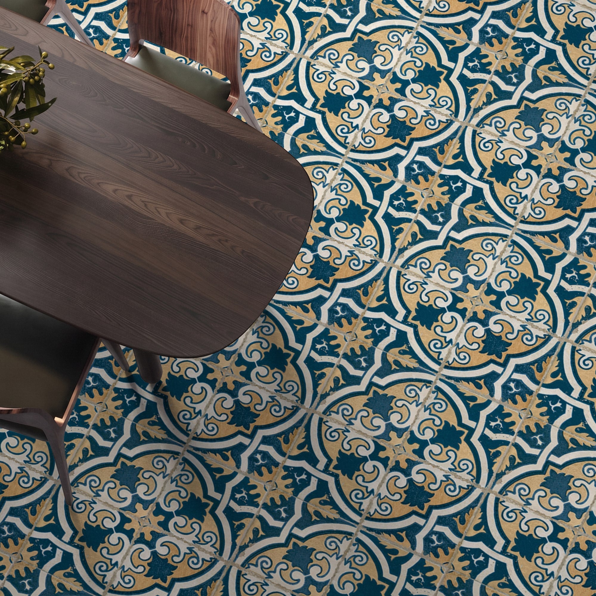 Carrelage Vintage effet Carreau ciment Bleu Ephesos 45x45x0,95 cm Azoria - Sol et mur intérieur Peronda