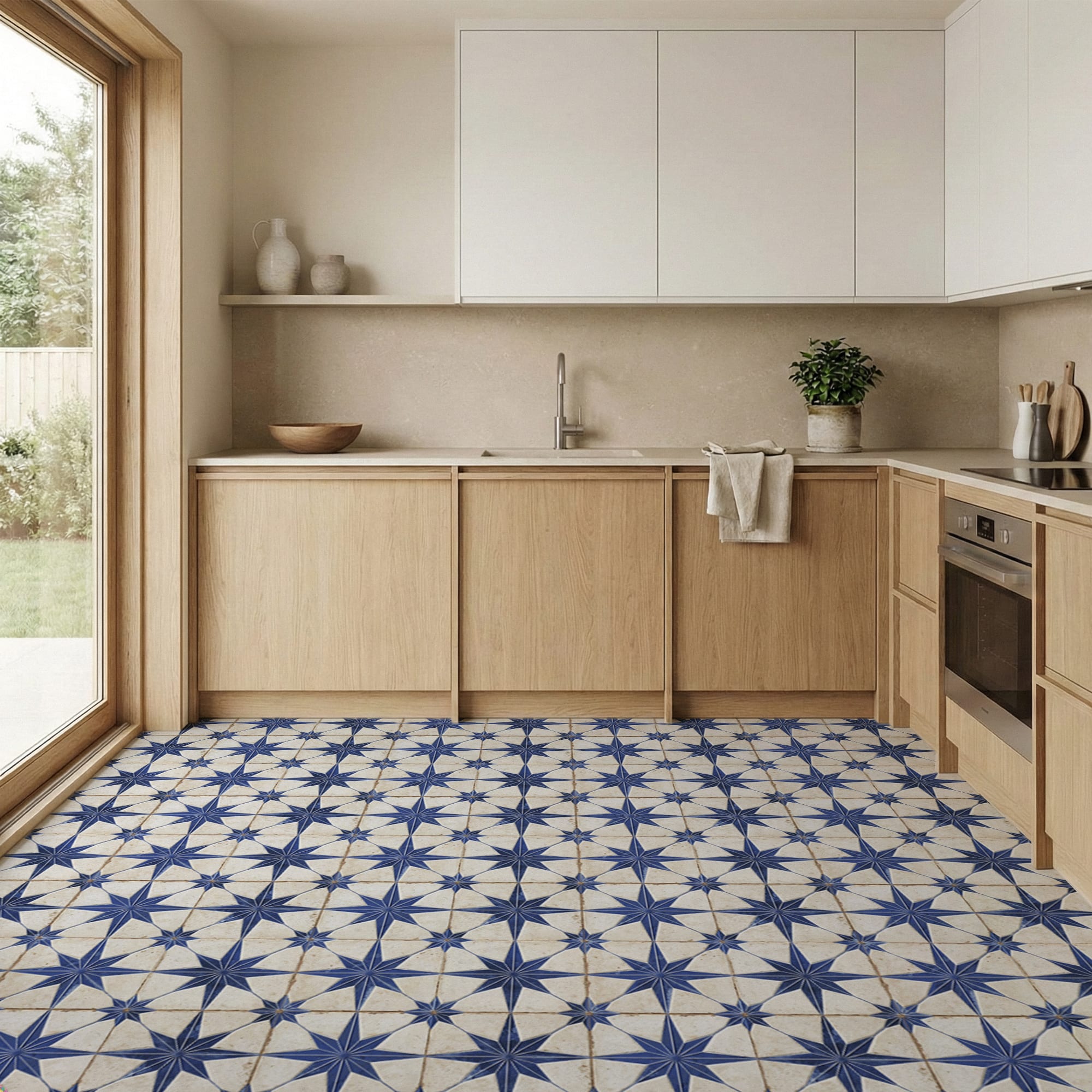 Carrelage Vintage effet Carreau ciment 3D Etoile Bleue et Fond Blanc 22,3x22,3x0,9 cm Sparta - Sol et mur intérieur Peronda