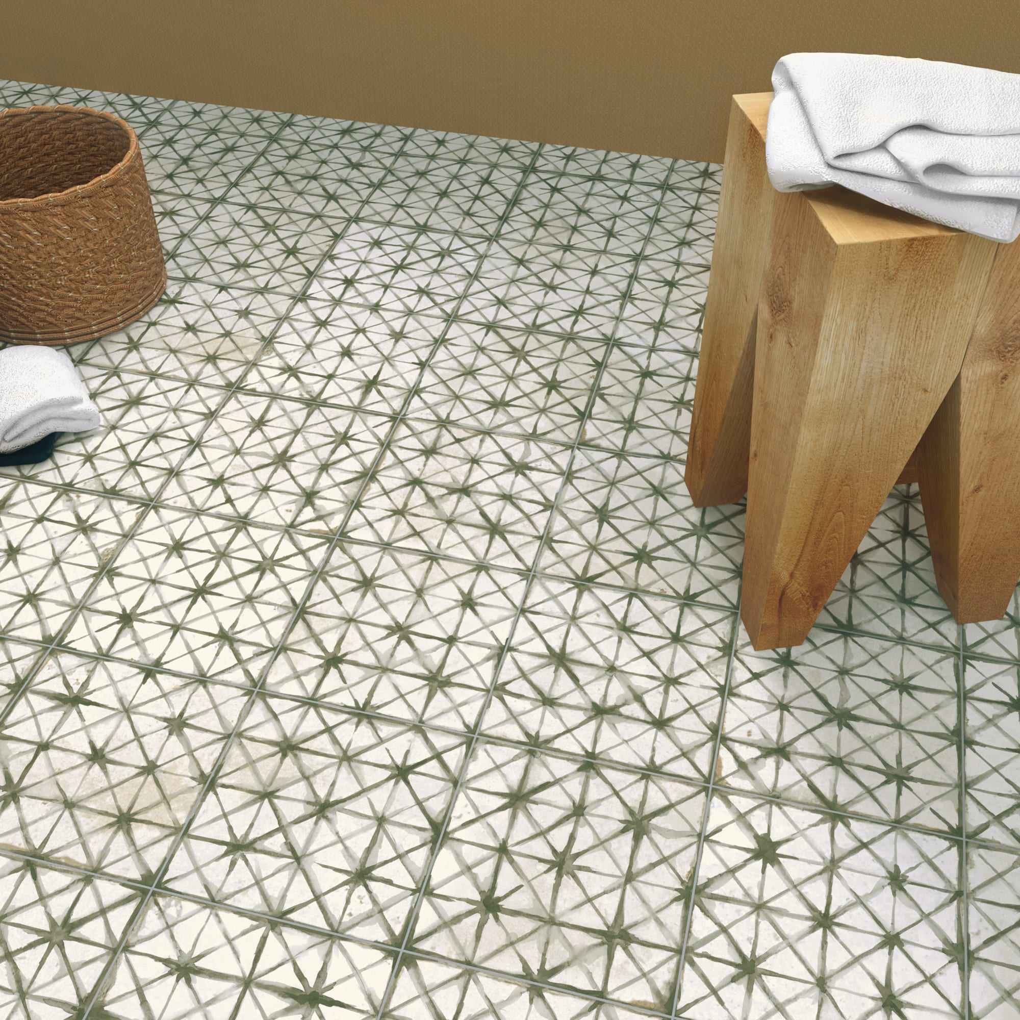 Carrelage Vintage effet Carreau ciment Vert 45x45x0,95 cm Byblos - Sol et mur intérieur Peronda