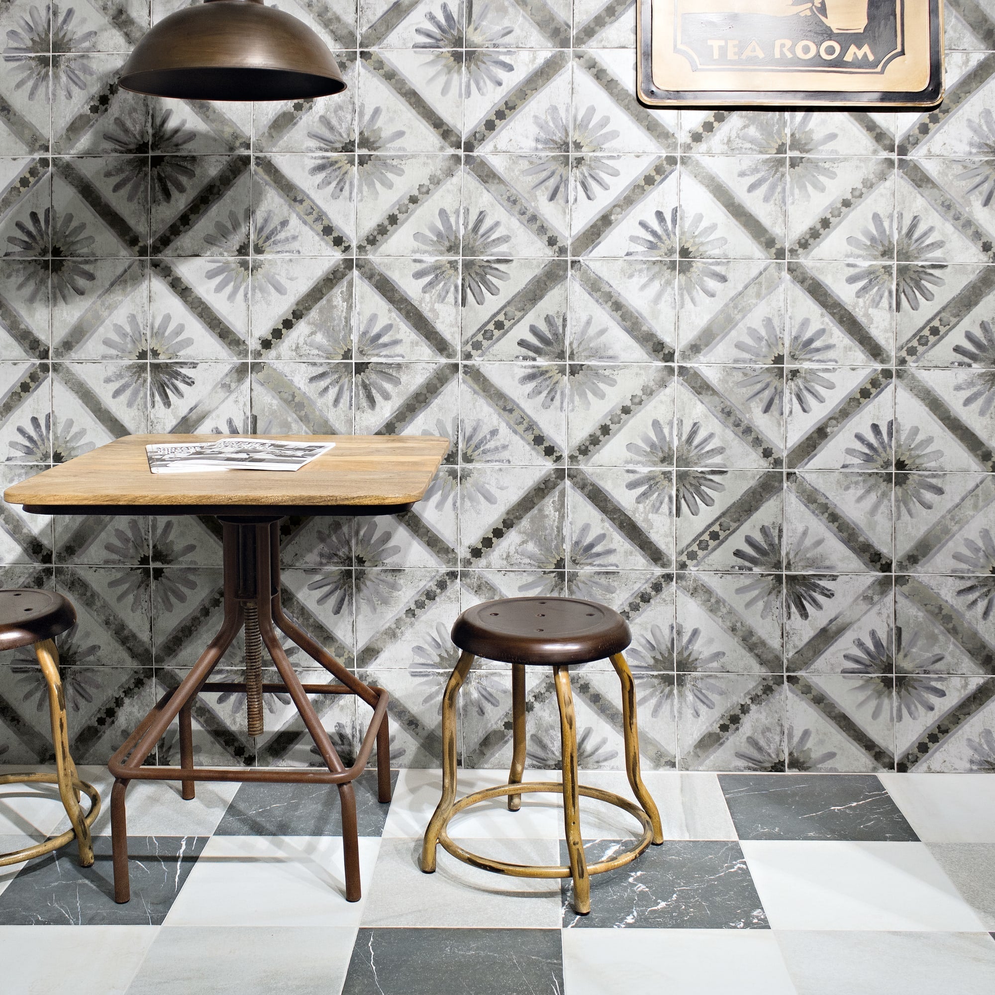 Carrelage Vintage effet Carreau ciment Gris 45x45x0,95 cm Solaria - Sol et mur intérieur Peronda