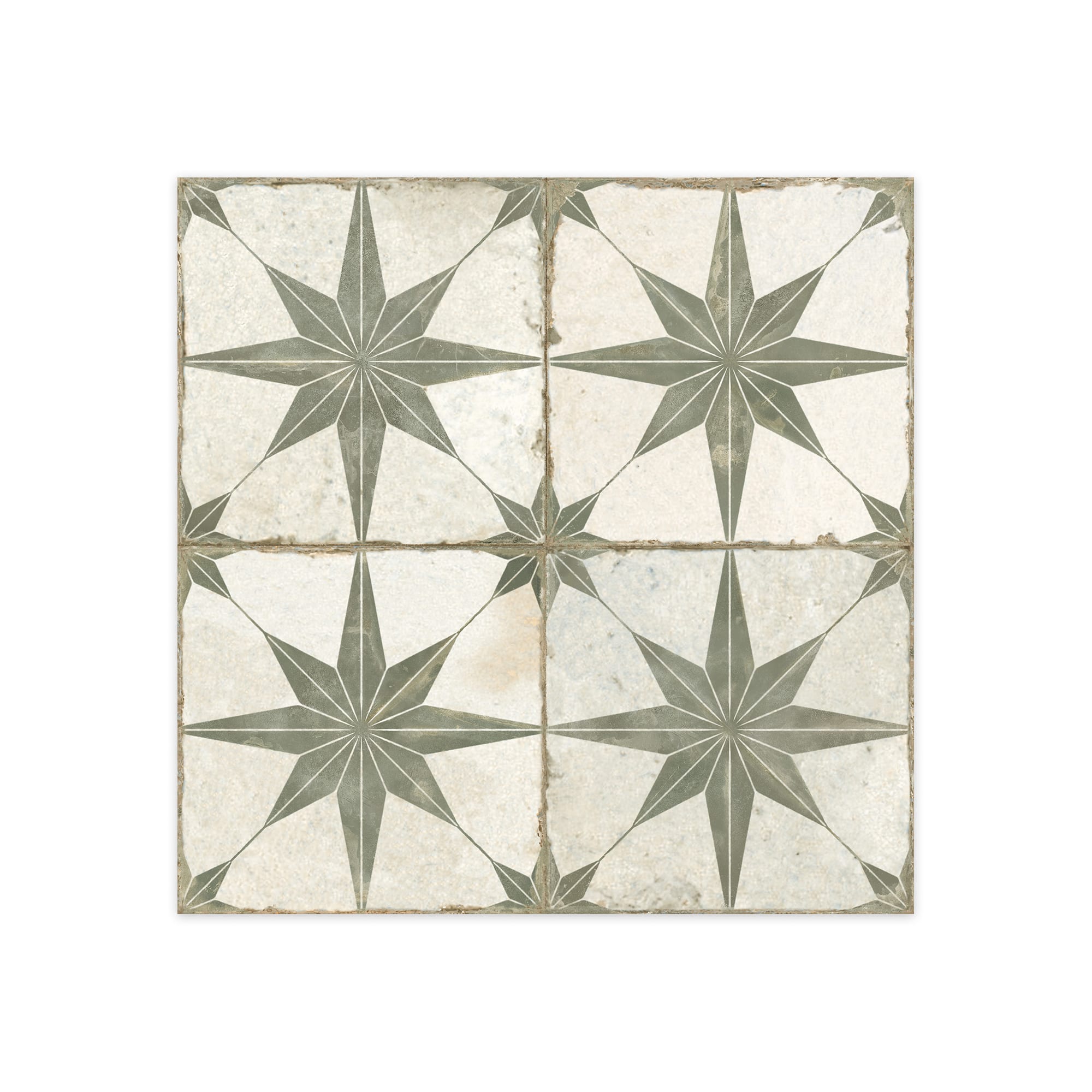 Carrelage Vintage effet Carreau ciment Etoile Verte et Fond Blanc 45x45x0,95 cm Sparta - Sol et mur intérieur Peronda