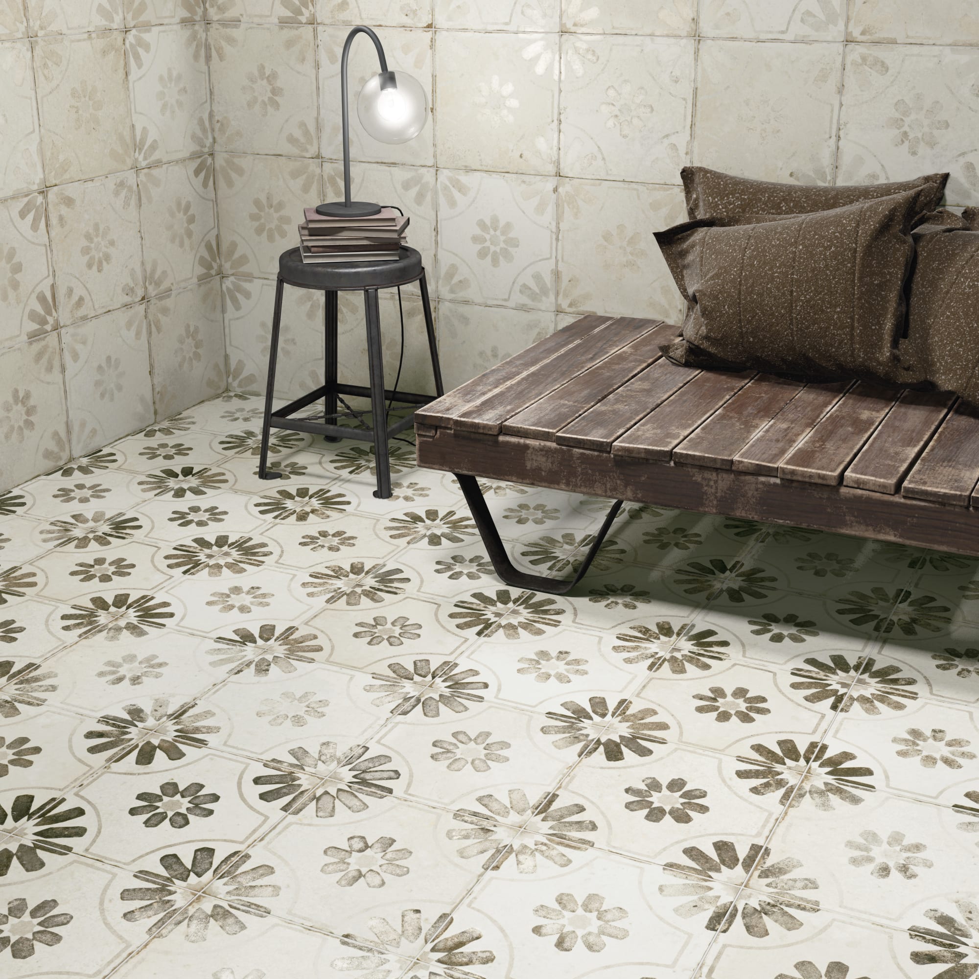 Carrelage Vintage effet Carreau ciment Noir 45x45x0,95 cm Selvara - Sol et mur intérieur Peronda