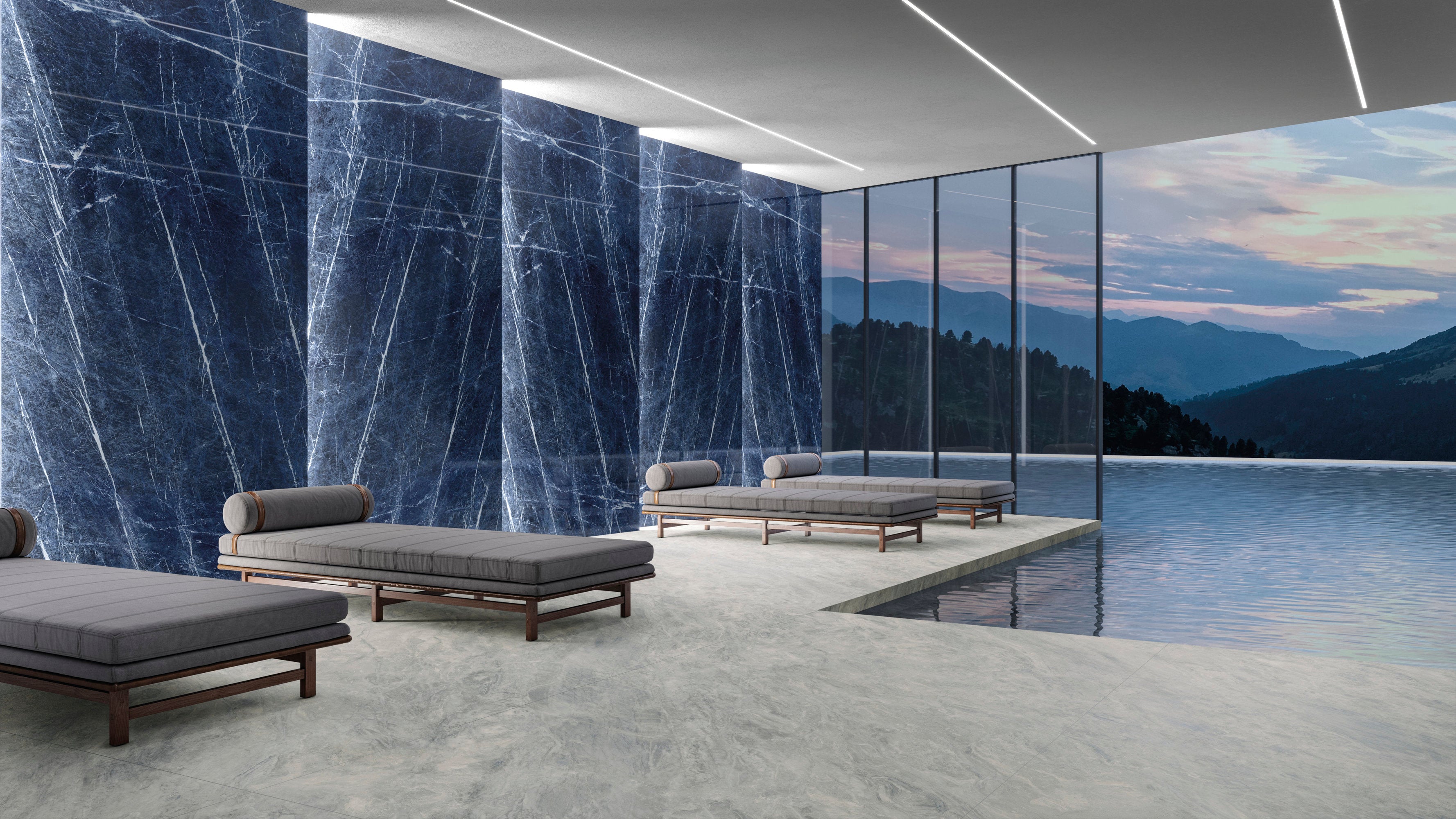 Marmi Maxfine Trambiserra Grey posé dans un spa