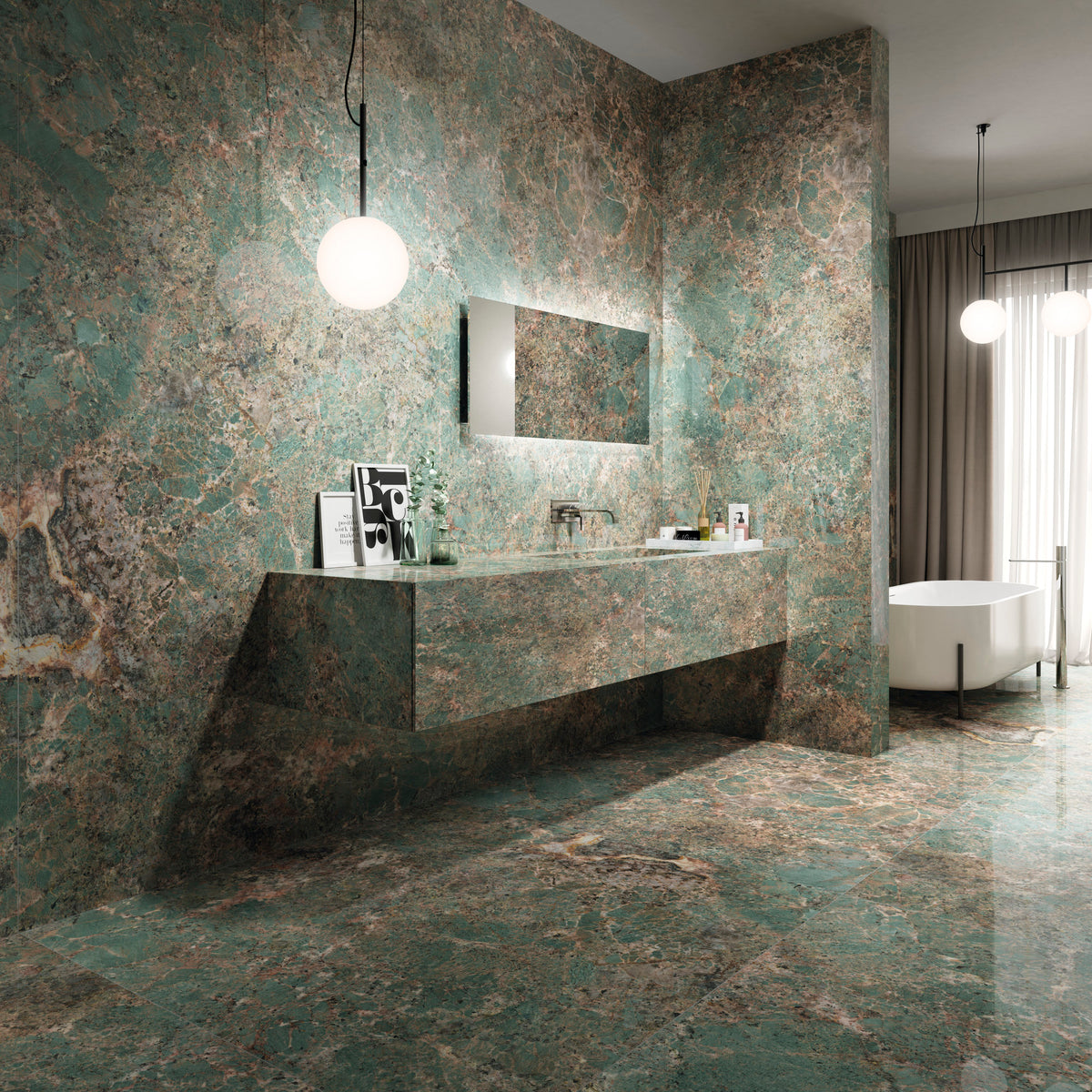Marmi Maxfine Amazonite posé dans une salle de bains