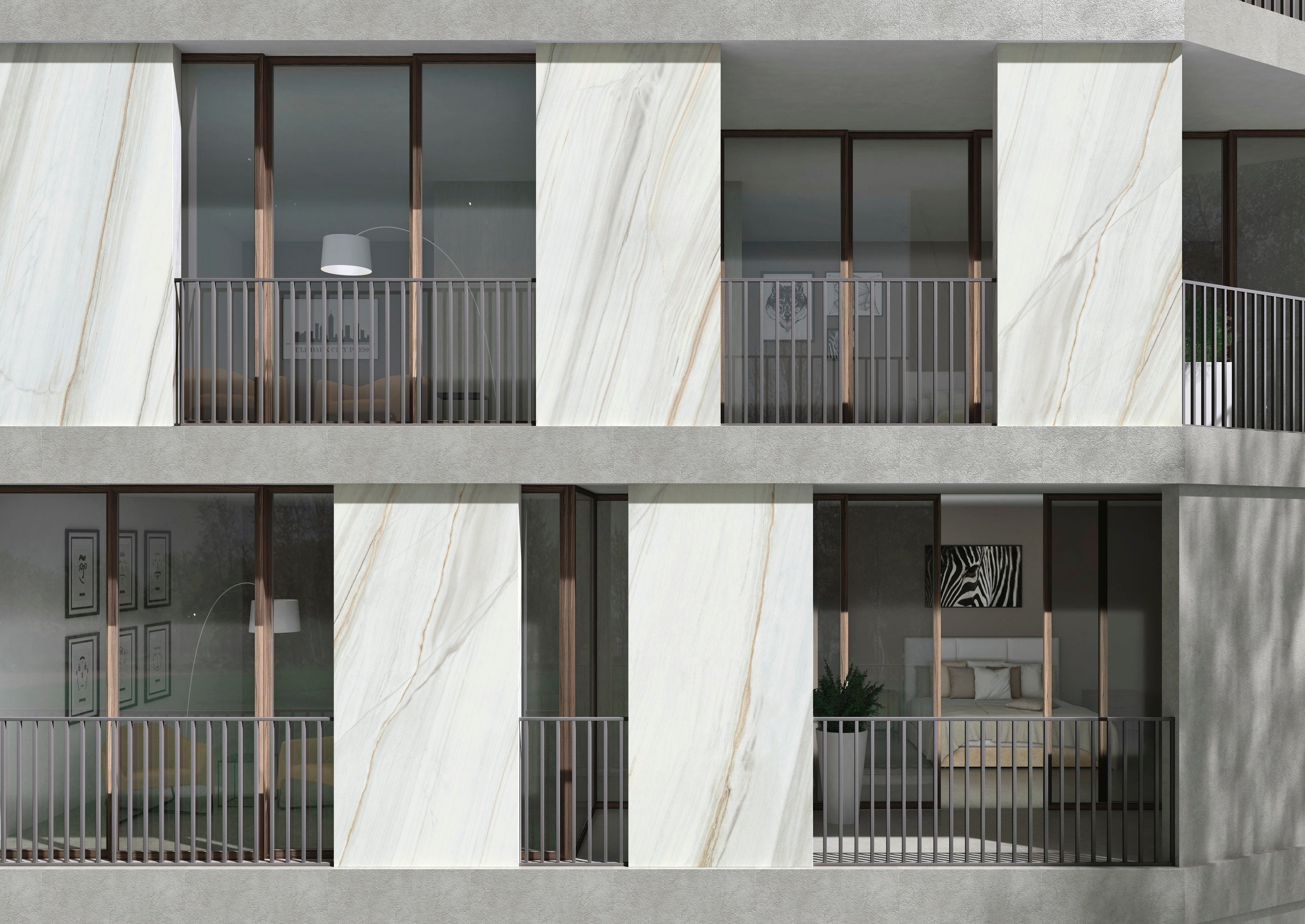 Marmi Maxfine Bianco Lasa posé dans un hôtel