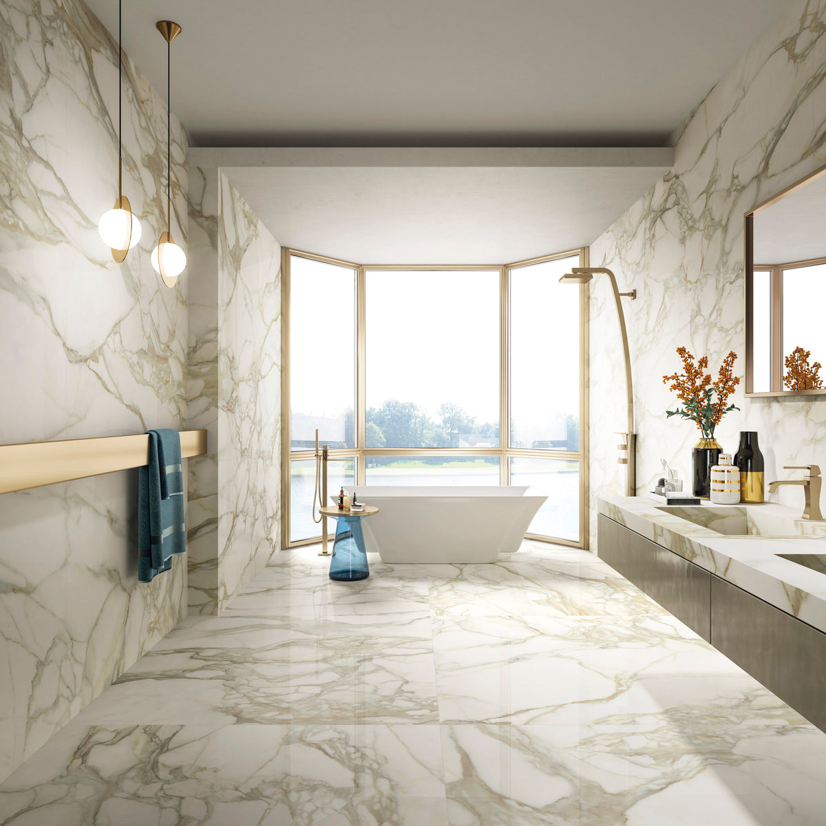 Marmi Maxfine Calacatta Oro posé dans une salle de bains