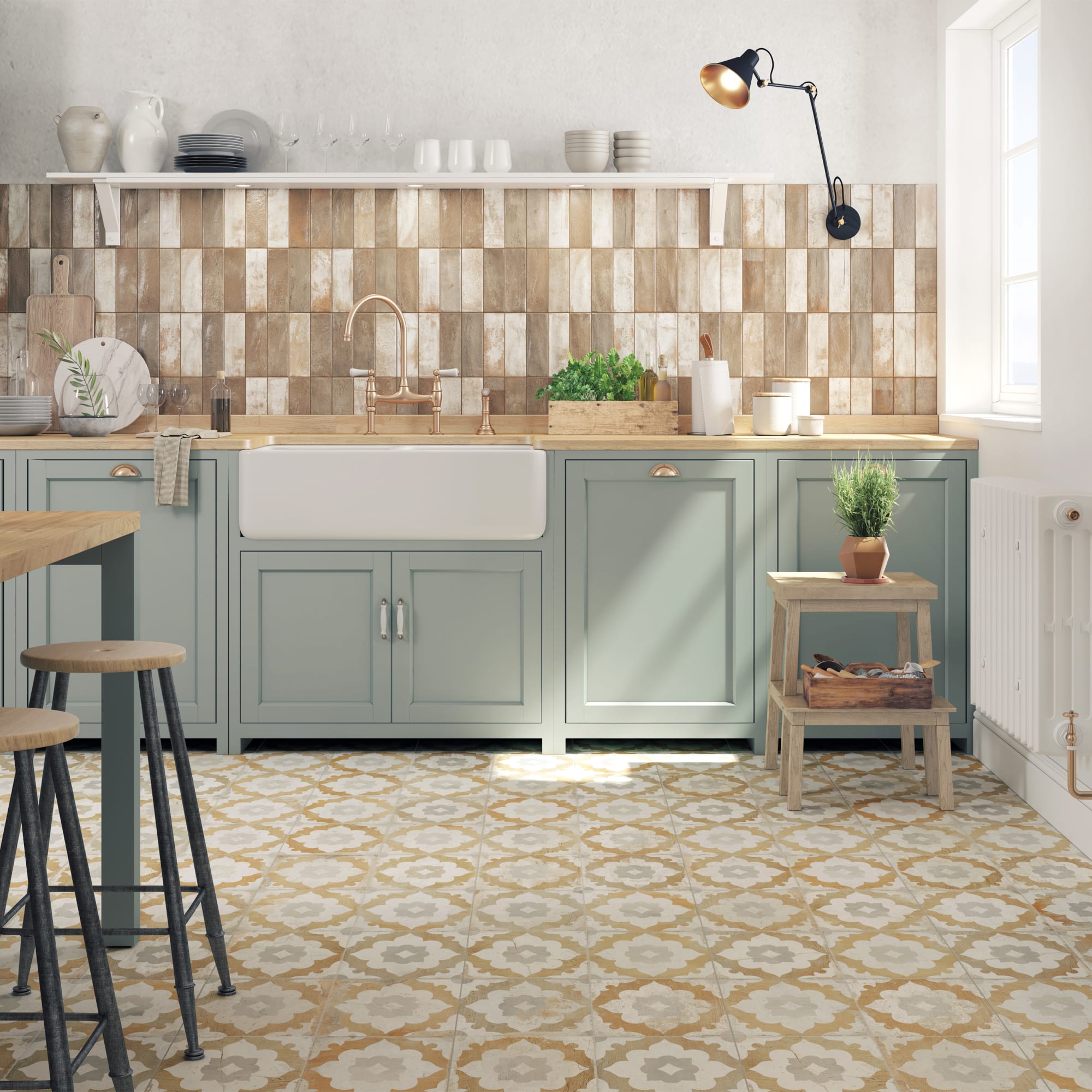 Carrelage Vintage effet Carreau ciment Jaune Ravenna 45x45x0,95 cm Rosaria - Sol et mur intérieur Peronda
